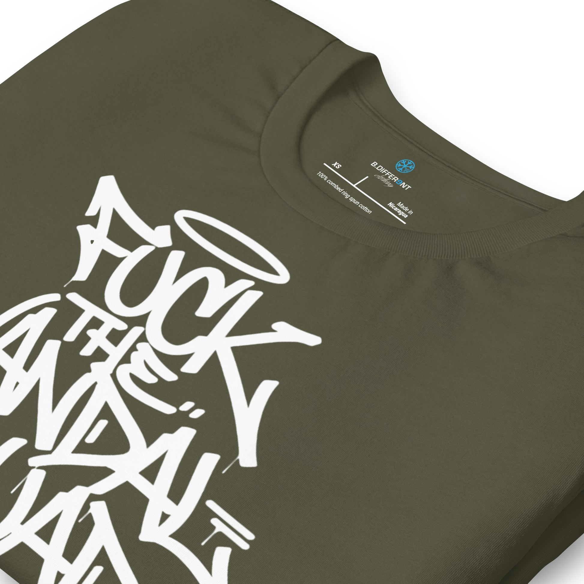 Green-Fuck The Vandal Squad Graffiti Tee from B.Different Clothing, detail, graffiti-inspired streetwear t-shirt