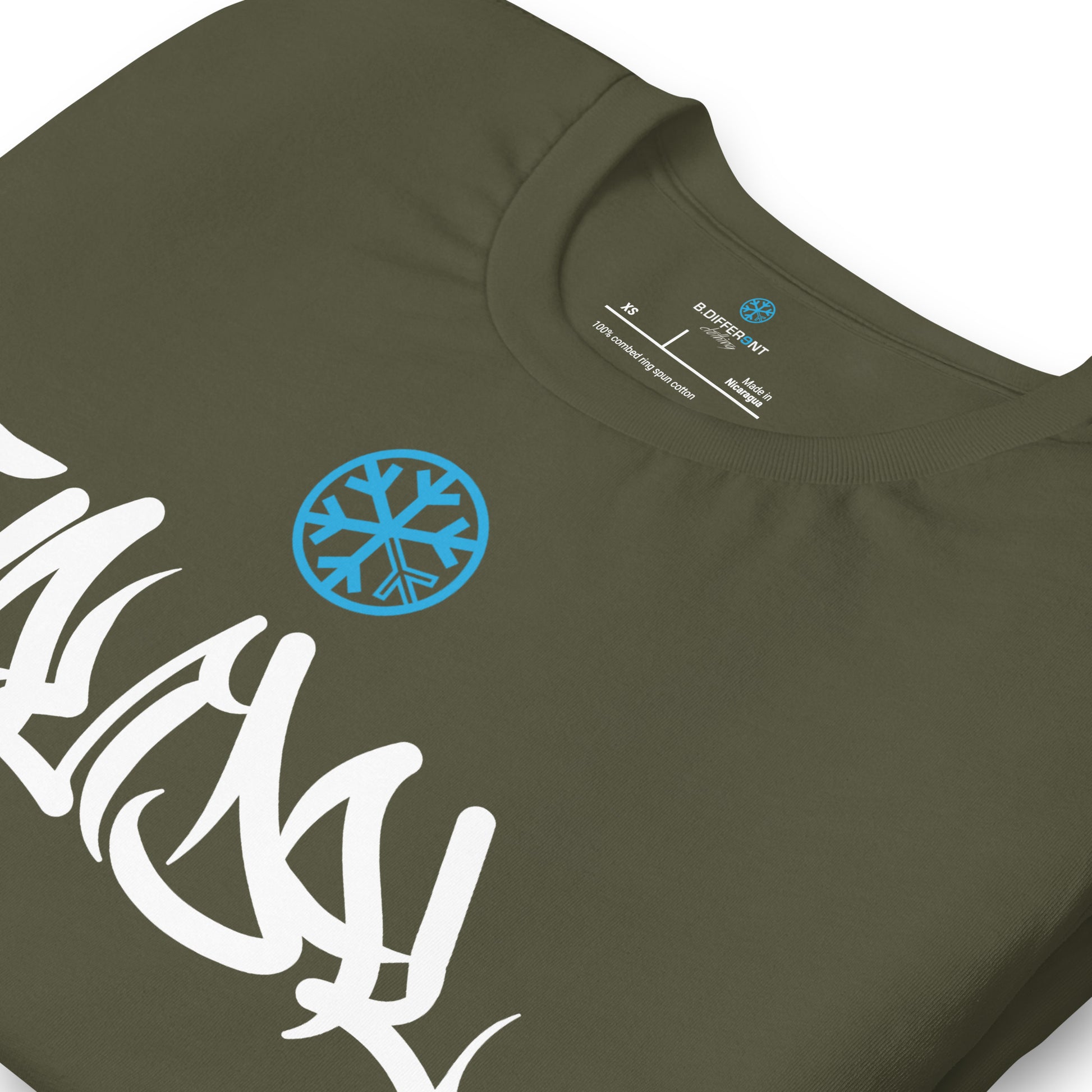 Green-Vandal Graffiti Tag Tee from B.Different Clothing, detail, graffiti-inspired streetwear t-shirt