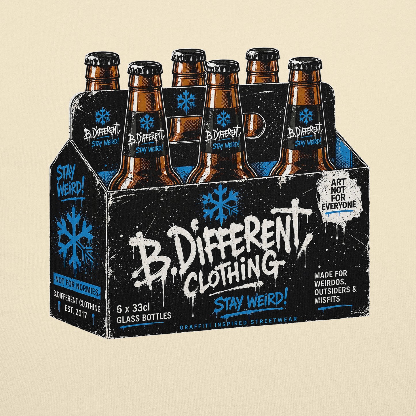 Beige-Six Pack Beer Graffiti Tee from B.Different Clothing, graphic, graffiti-inspired streetwear