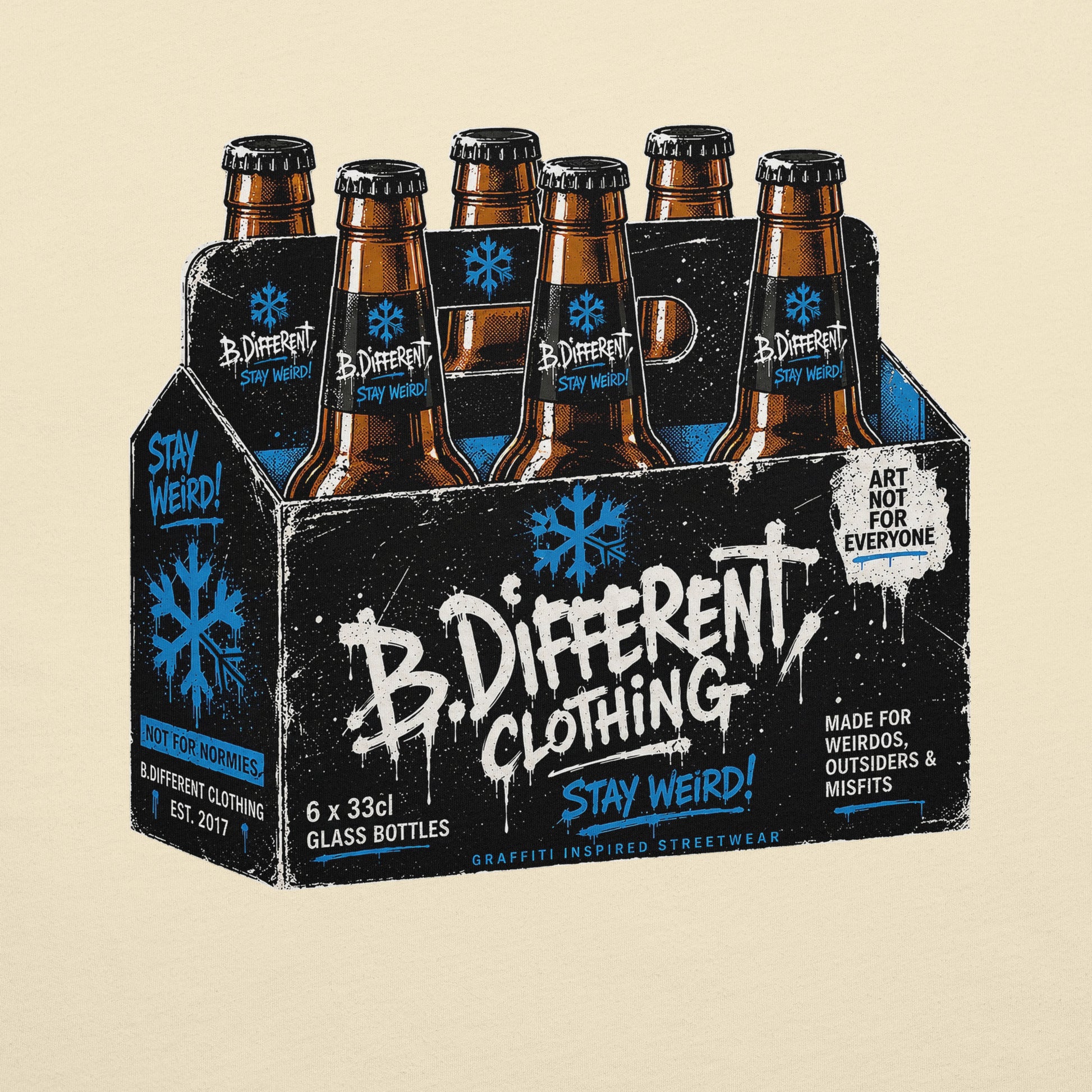 Beige-Six Pack Beer Graffiti Tee from B.Different Clothing, graphic, graffiti-inspired streetwear
