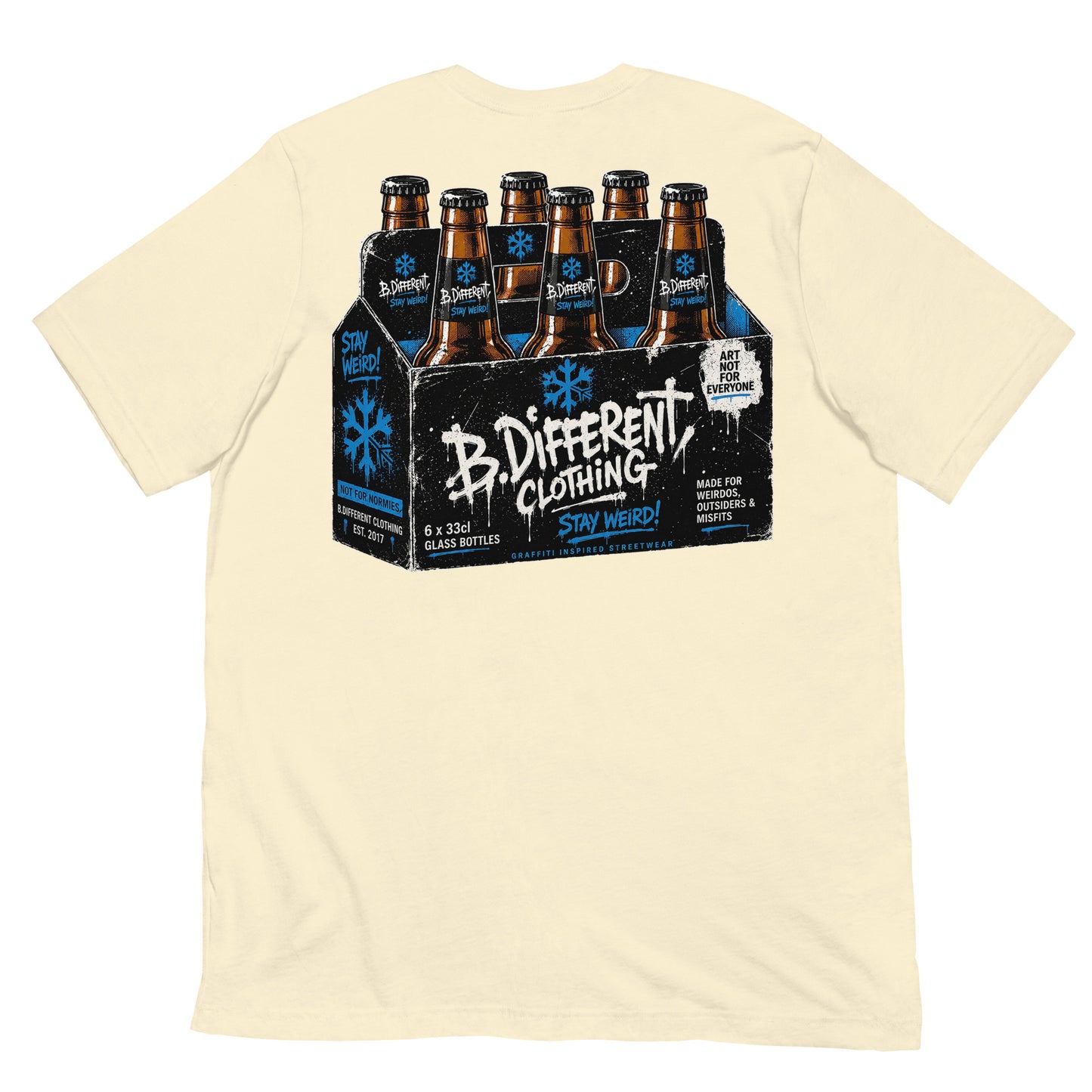 Beige-Six Pack Beer Graffiti Tee from B.Different Clothing, back view, graffiti-inspired streetwear