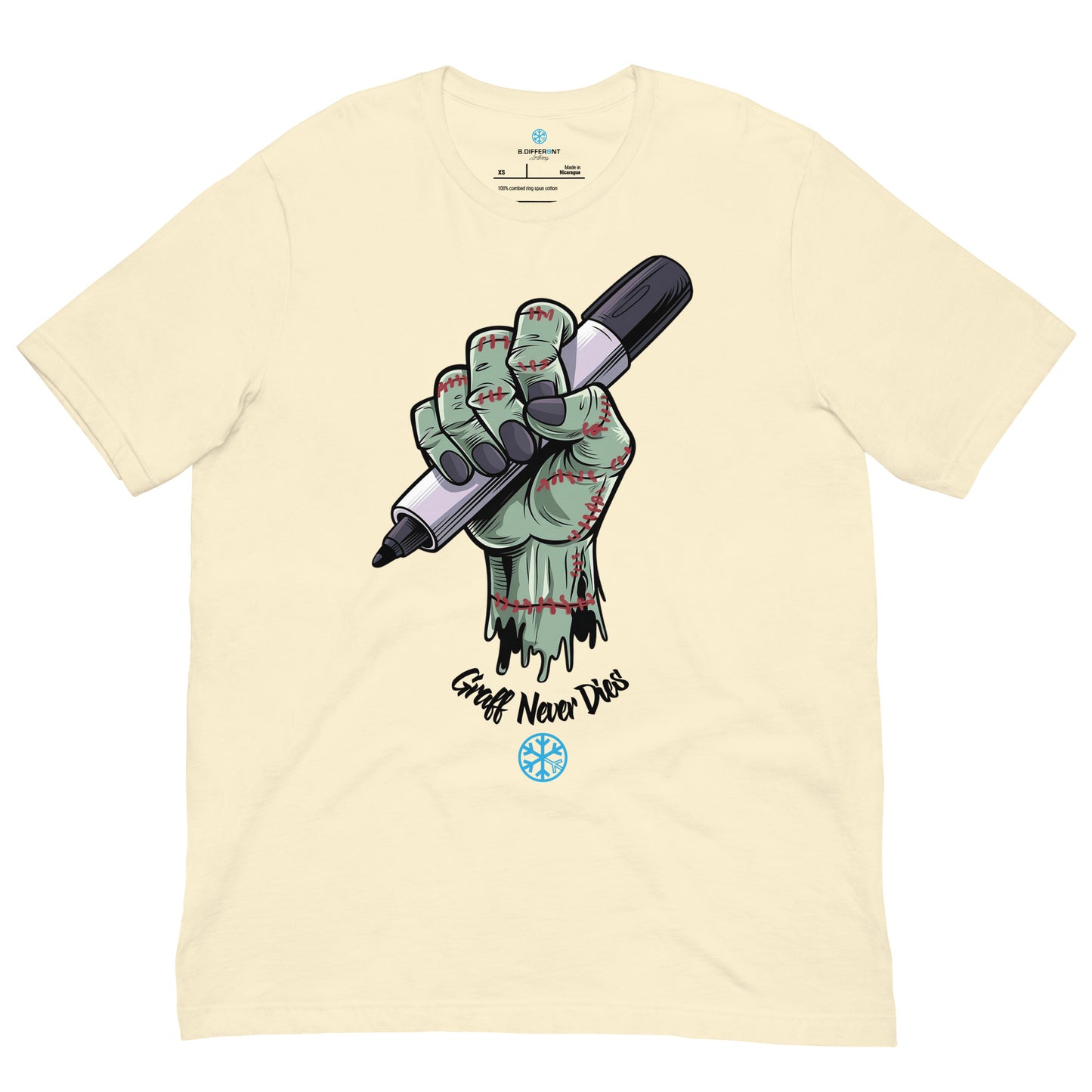 Beige-Thing Graffiti Tee from B.Different Clothing, front view, graffiti-inspired streetwear t-shirt