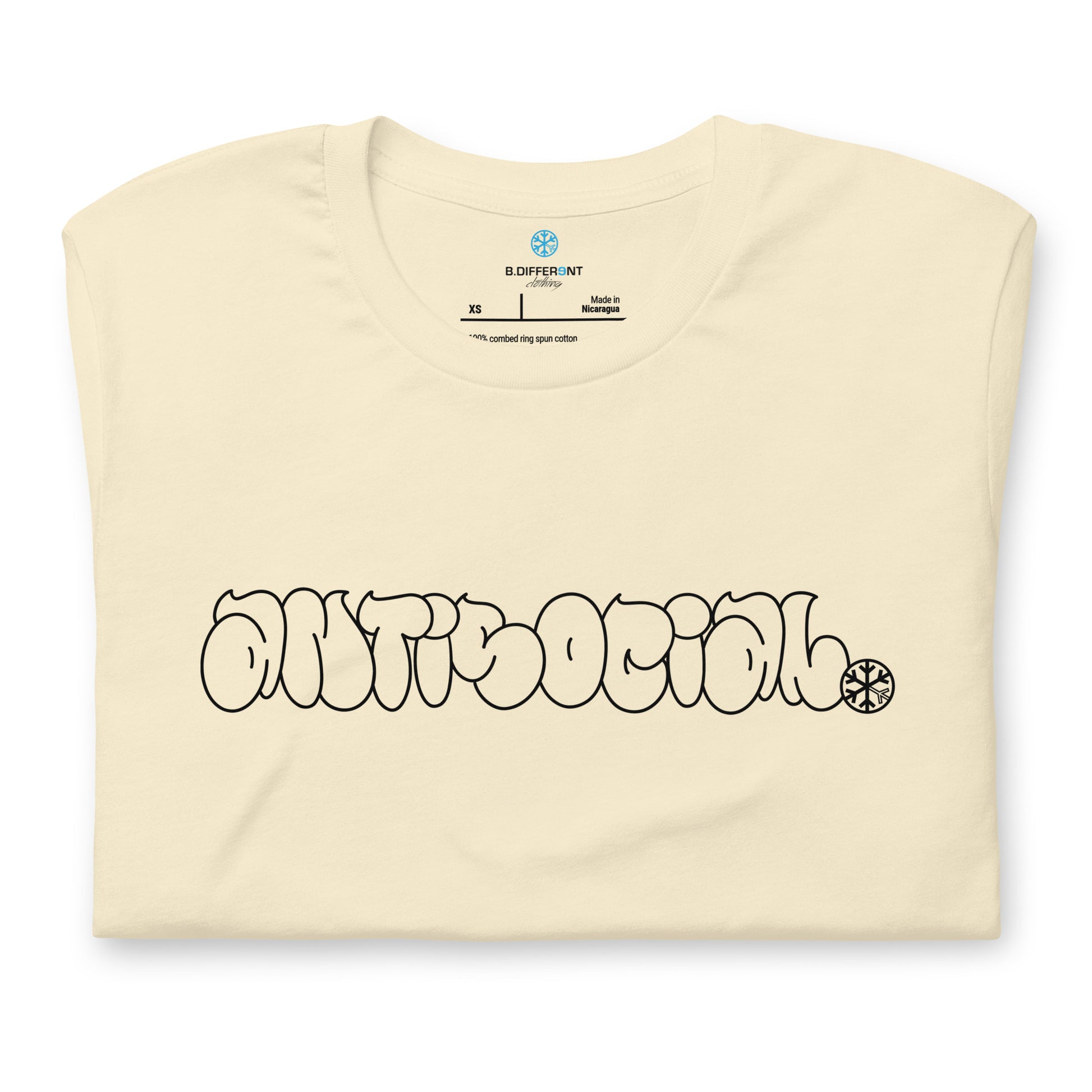 Beige-Antisocial Graffiti Hollow Tee from B.Different Clothing, folded, graffiti-inspired streetwear t-shirt
