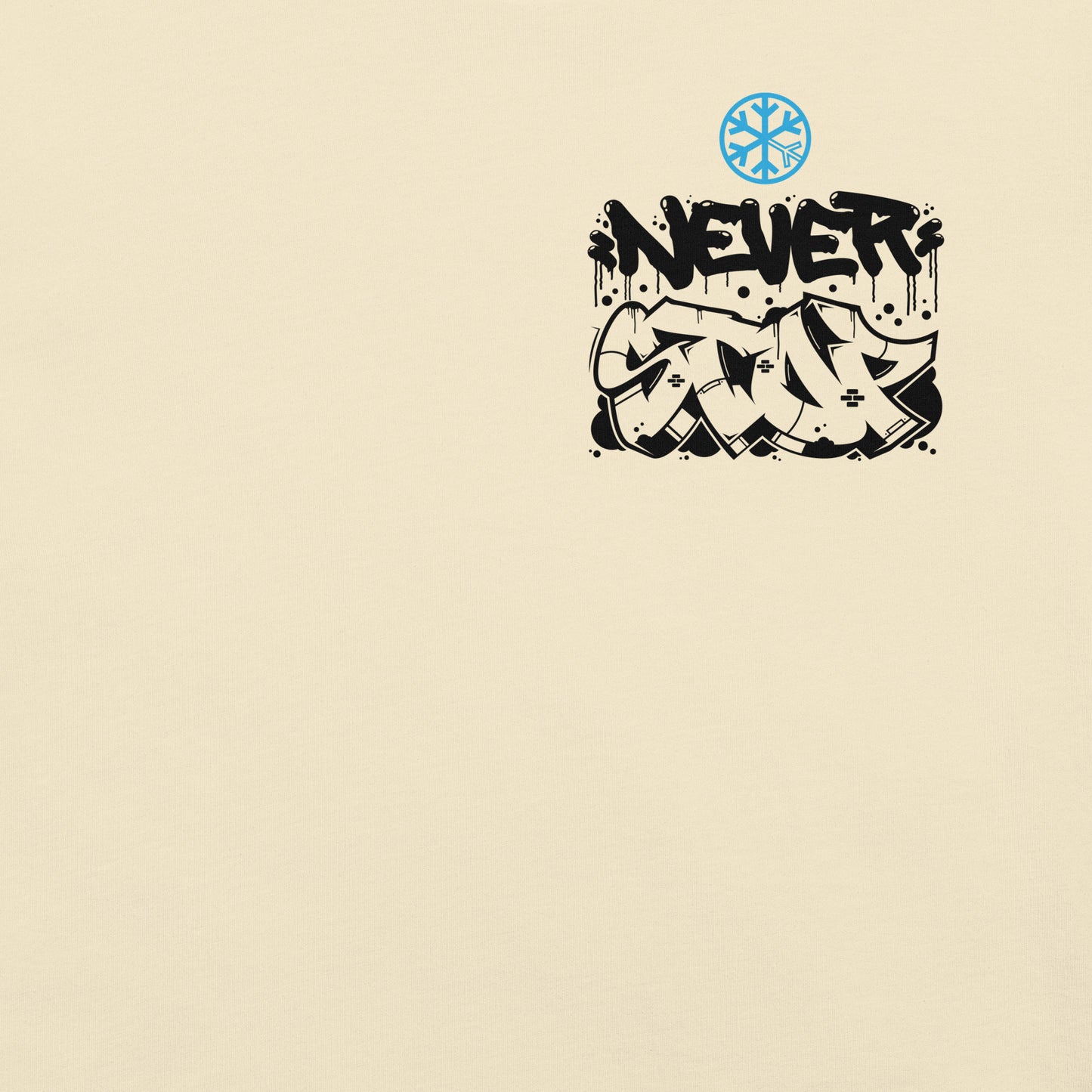 Beige-Never Stop Graffiti Character Tee from B.Different Clothing, front graphic, graffiti-inspired streetwear t-shirt
