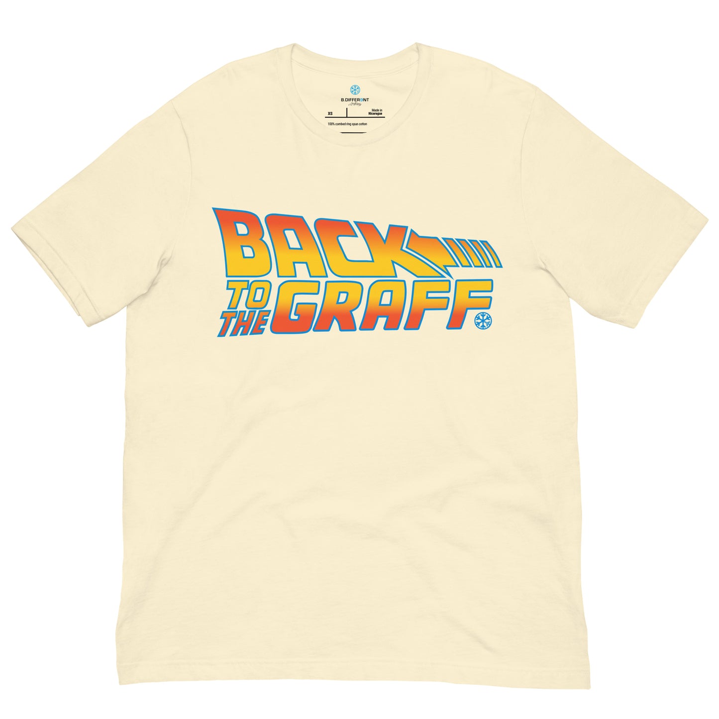 Beige-Back to the Graff Tee from B.Different Clothing, front view, graffiti-inspired streetwear t-shirt