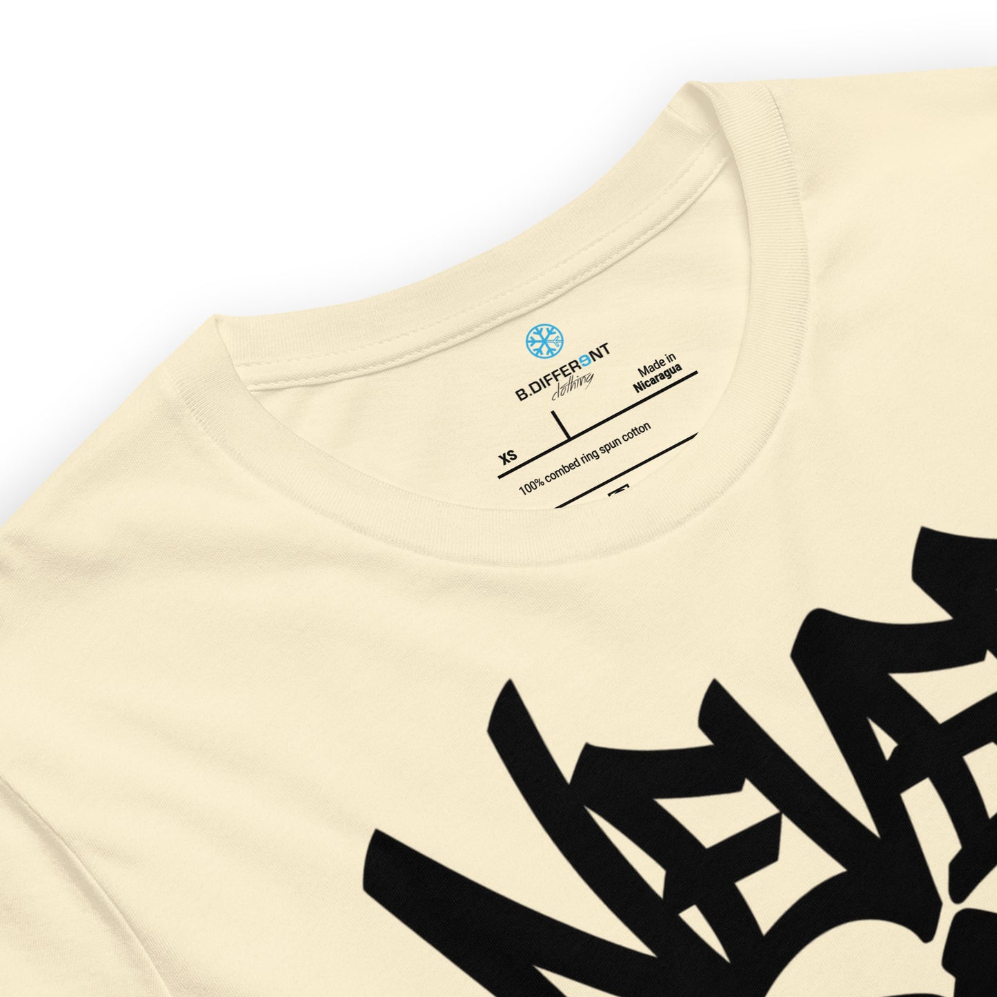 Beige-Never Grow Up Graffiti Tee from B.Different Clothing, collar, graffiti-inspired streetwear t-shirt