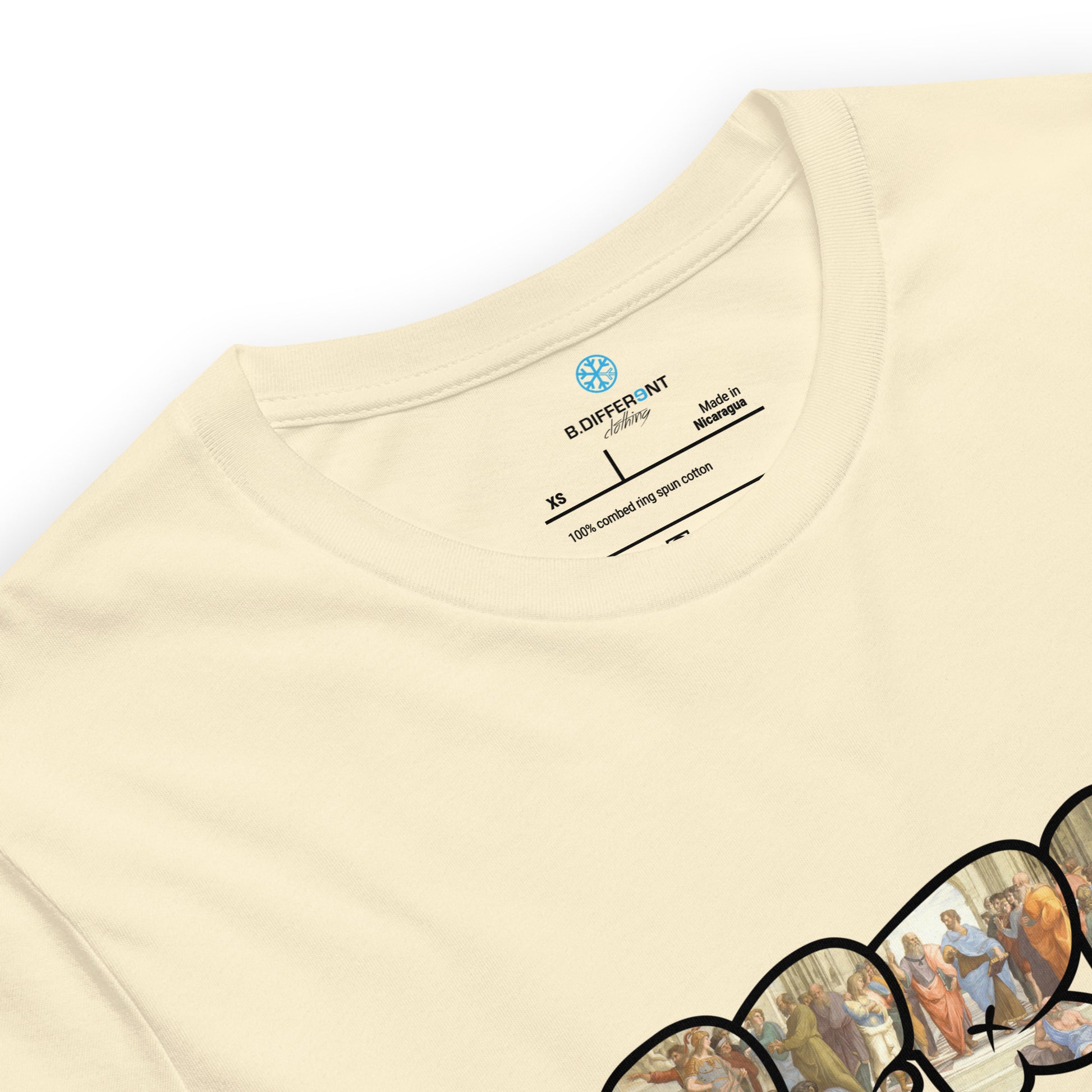 Beige-BDFRNT Throwie x School of Athens Graffiti Tee from B.Different Clothing, collar, graffiti-inspired streetwear t-shirt