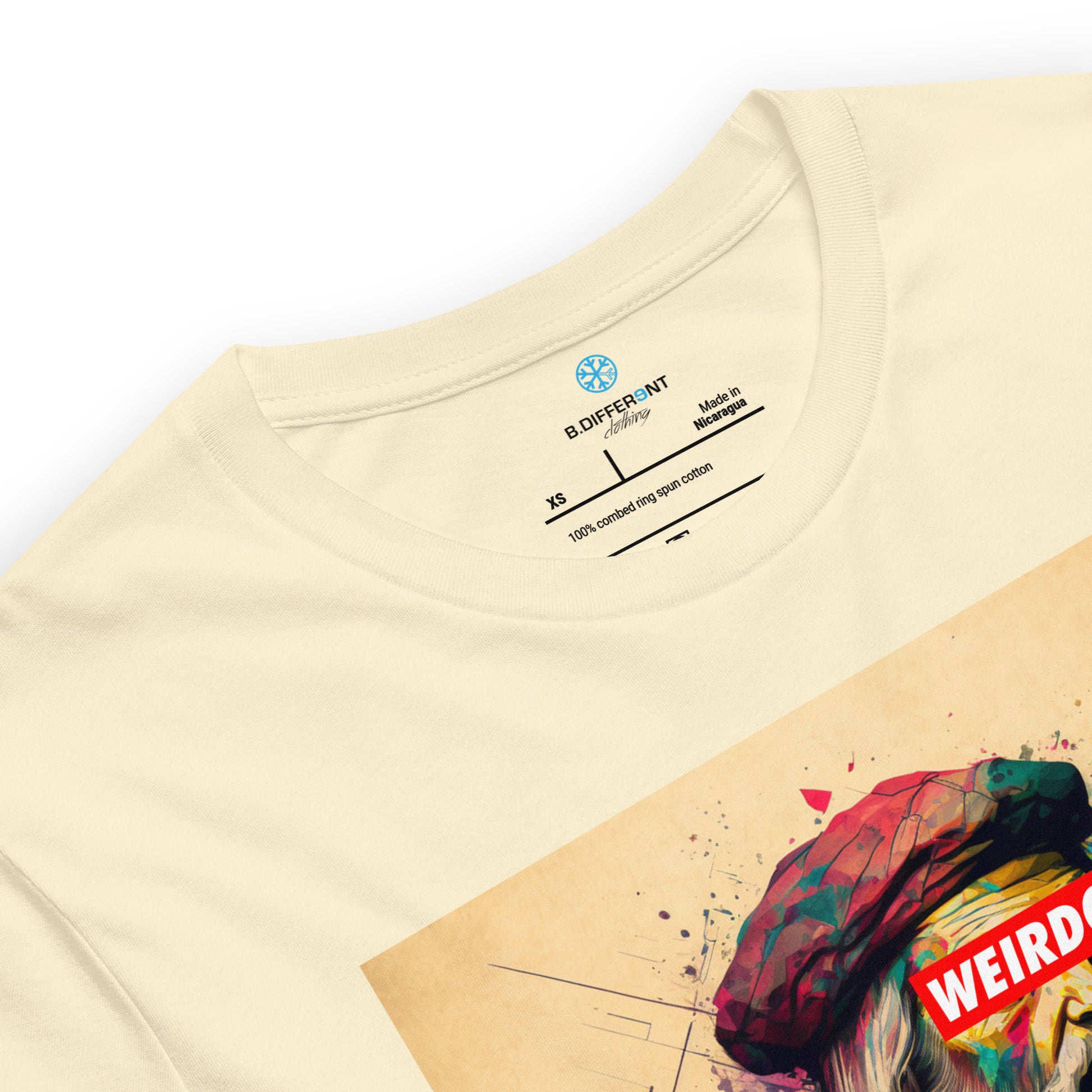 Beige-Leonardo da Vinci Tee from B.Different Clothing, collar, graffiti-inspired streetwear t-shirt