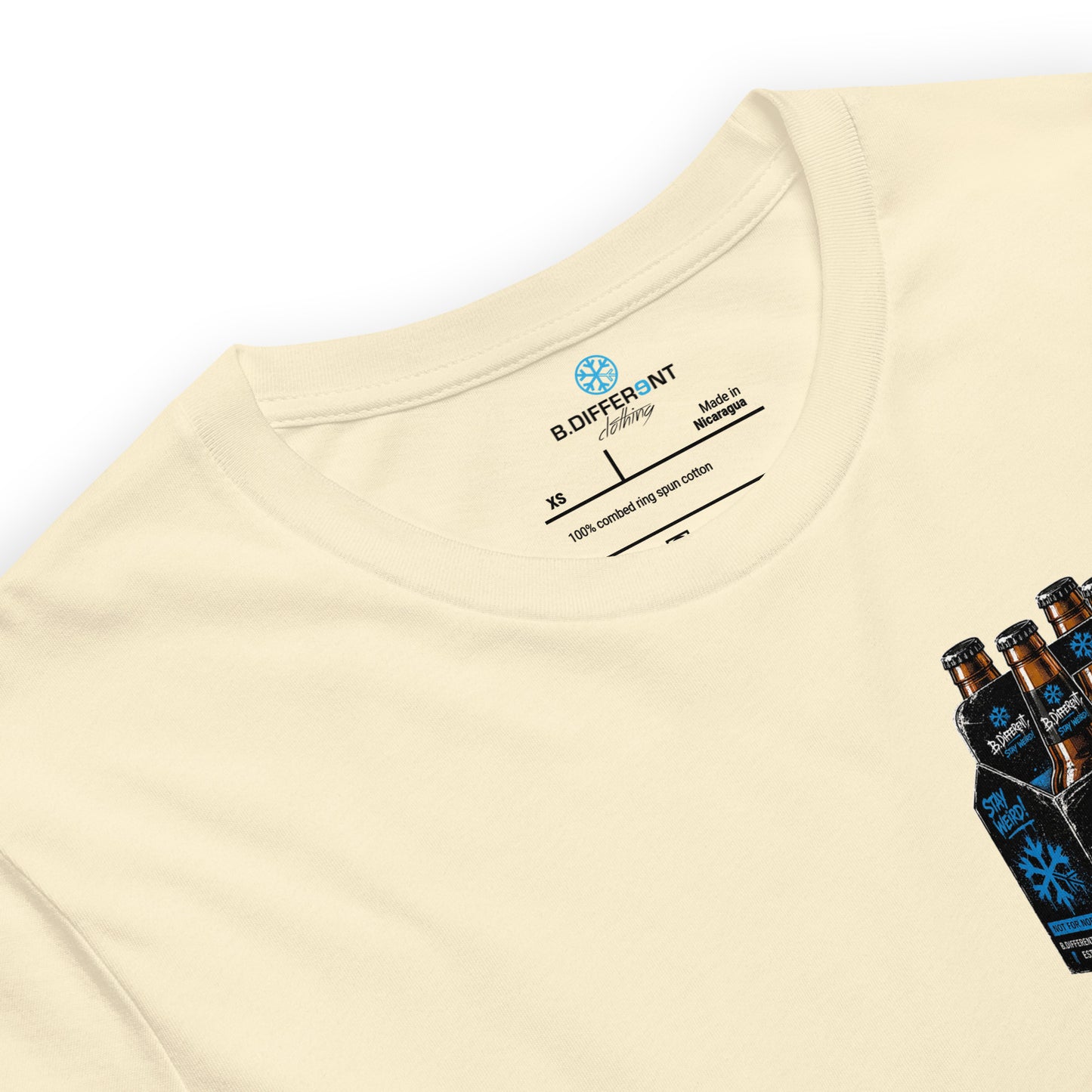 Beige-Six Pack Beer Graffiti Tee from B.Different Clothing, collar, graffiti-inspired streetwear
