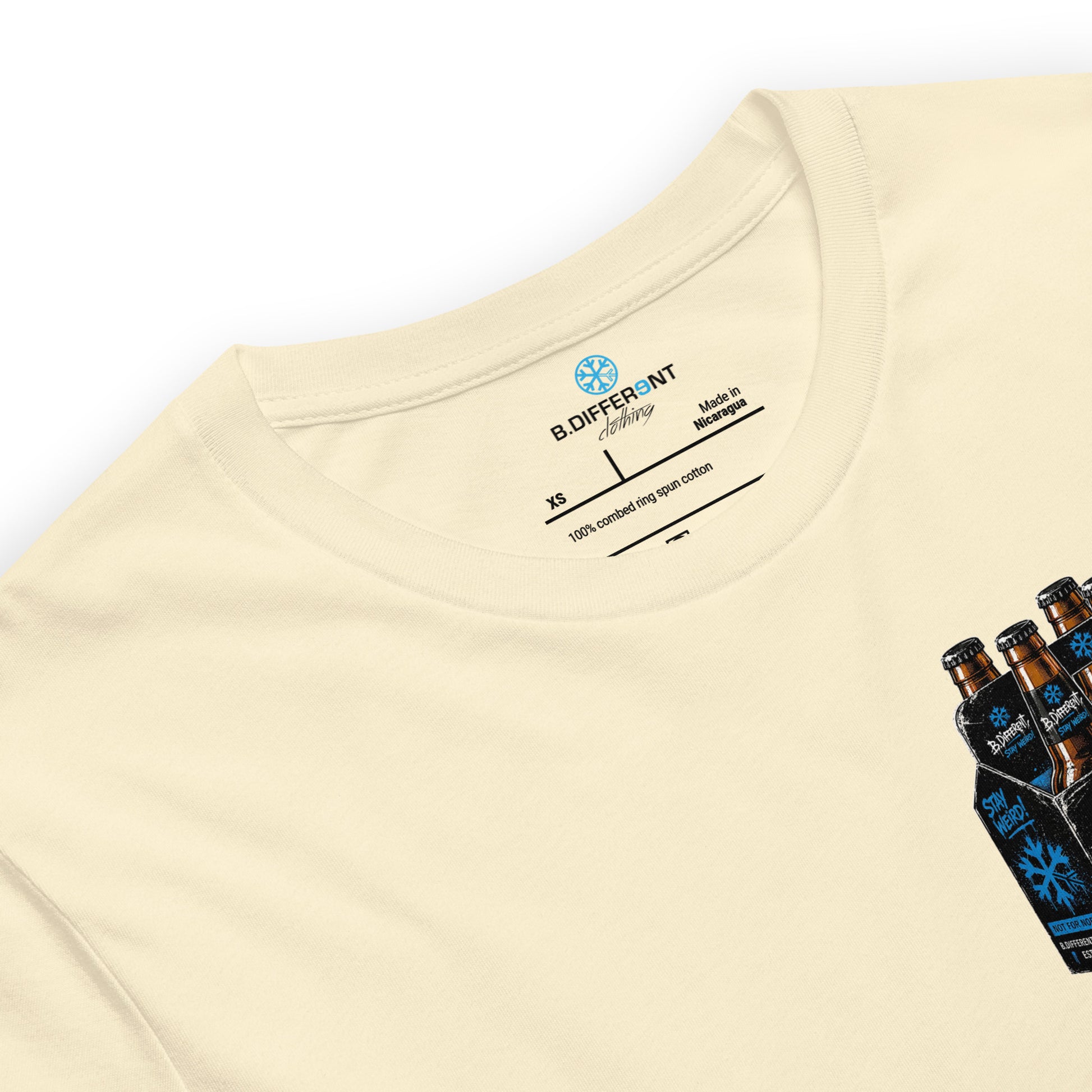 Beige-Six Pack Beer Graffiti Tee from B.Different Clothing, collar, graffiti-inspired streetwear