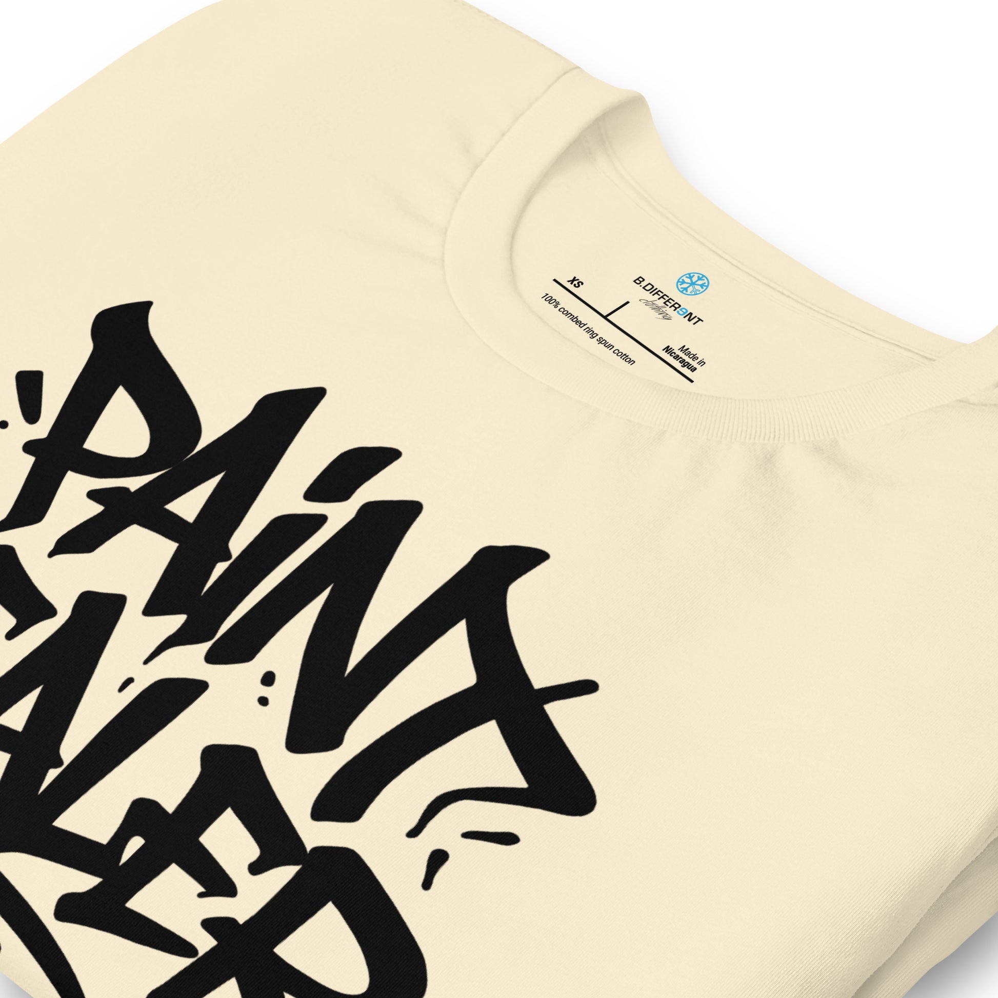 Beige-Paint Dealer Graffiti Tag Tee from B.Different Clothing, detail, graffiti-inspired streetwear t-shirt