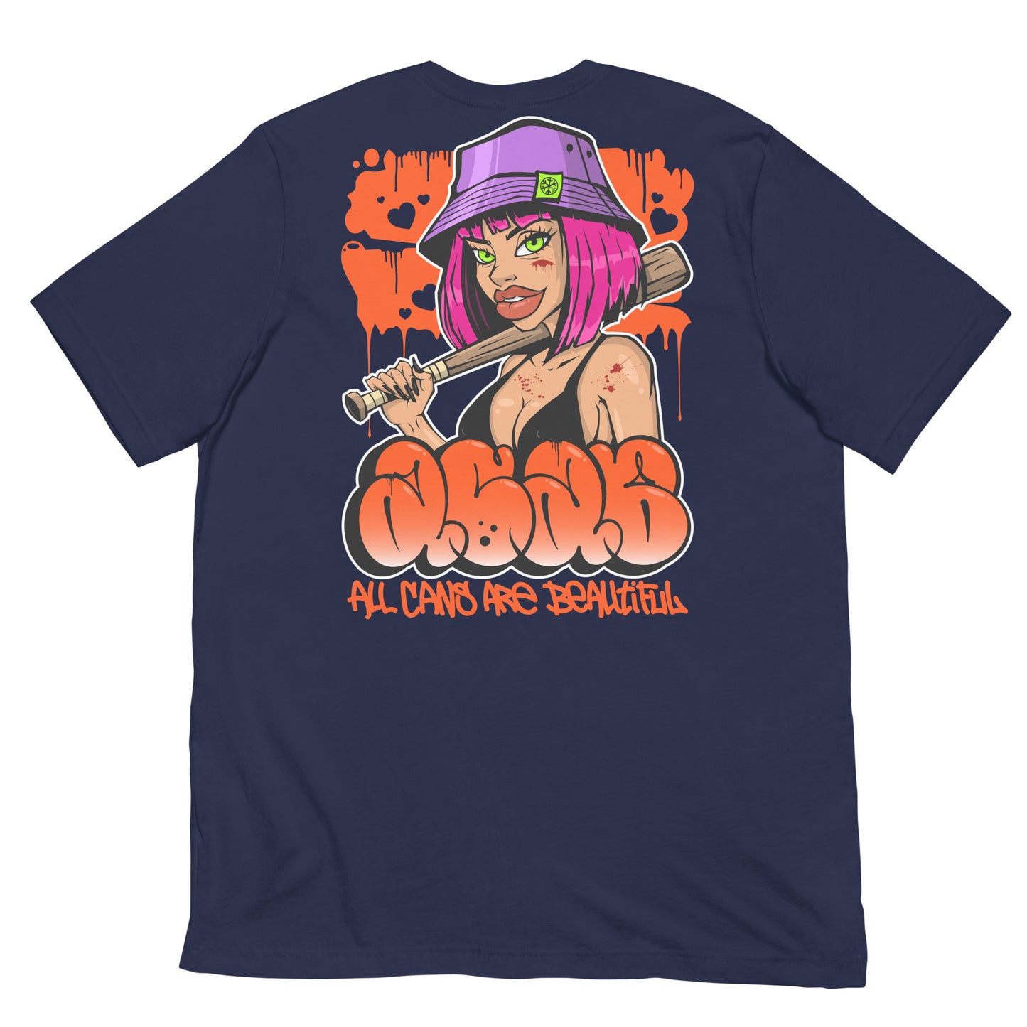 Navy-ACAB Girl Graffiti Tee from B.Different Clothing, back view, graffiti-inspired streetwear