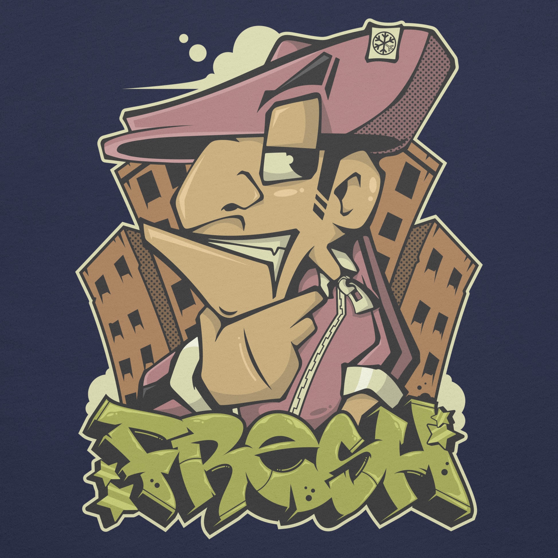 Navy-Fresh Graffiti Character Tee from B.Different Clothing, graphic, graffiti-inspired streetwear t-shirt