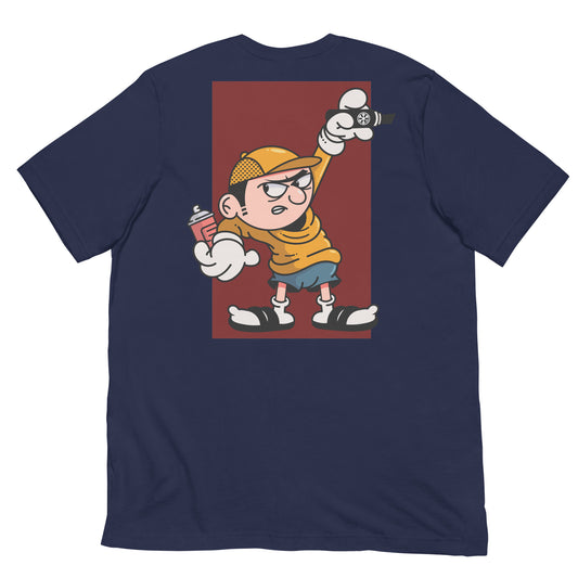 Navy-Get Down Graffiti Character Tee from B.Different Clothing, back view, graffiti-inspired streetwear t-shirt