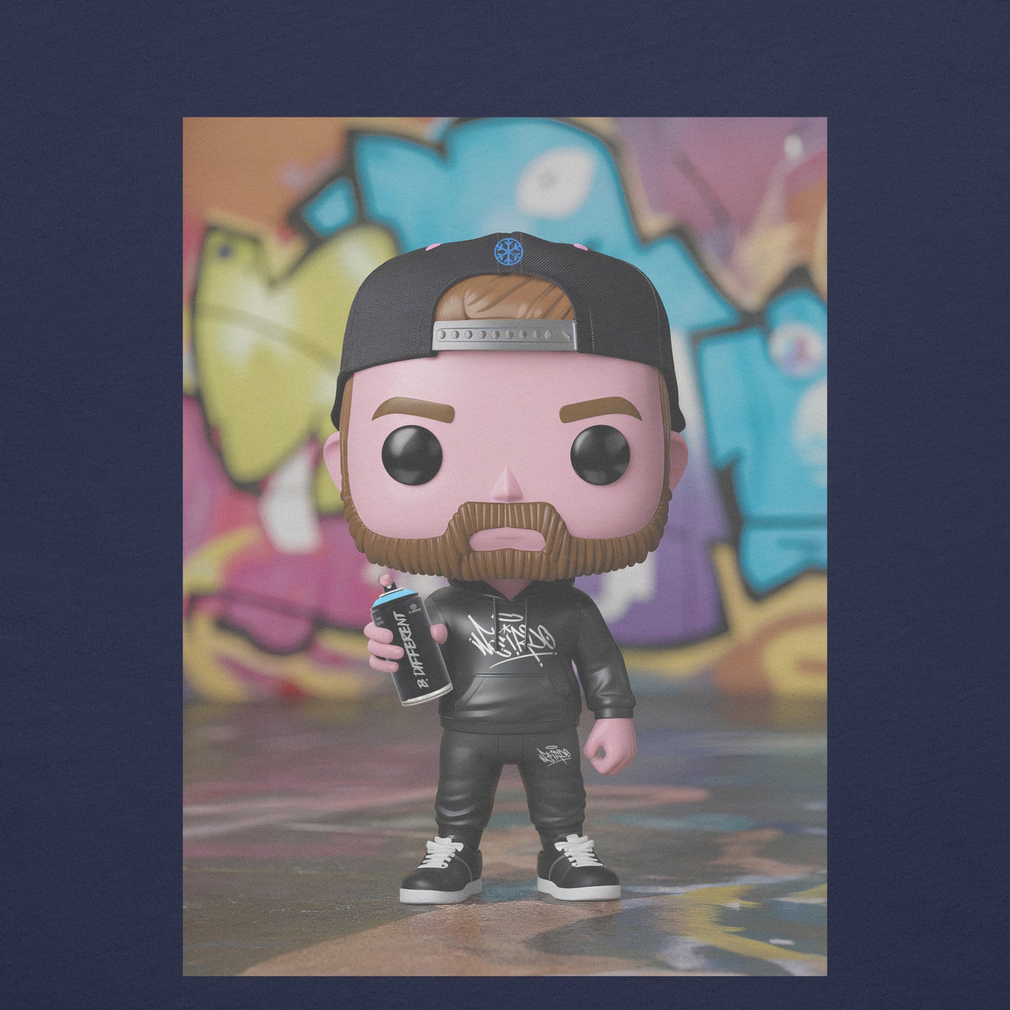 Navy-Graffiti Artist Vinyl Figure Tee from B.Different Clothing, graphic, graffiti-inspired streetwear t-shirt