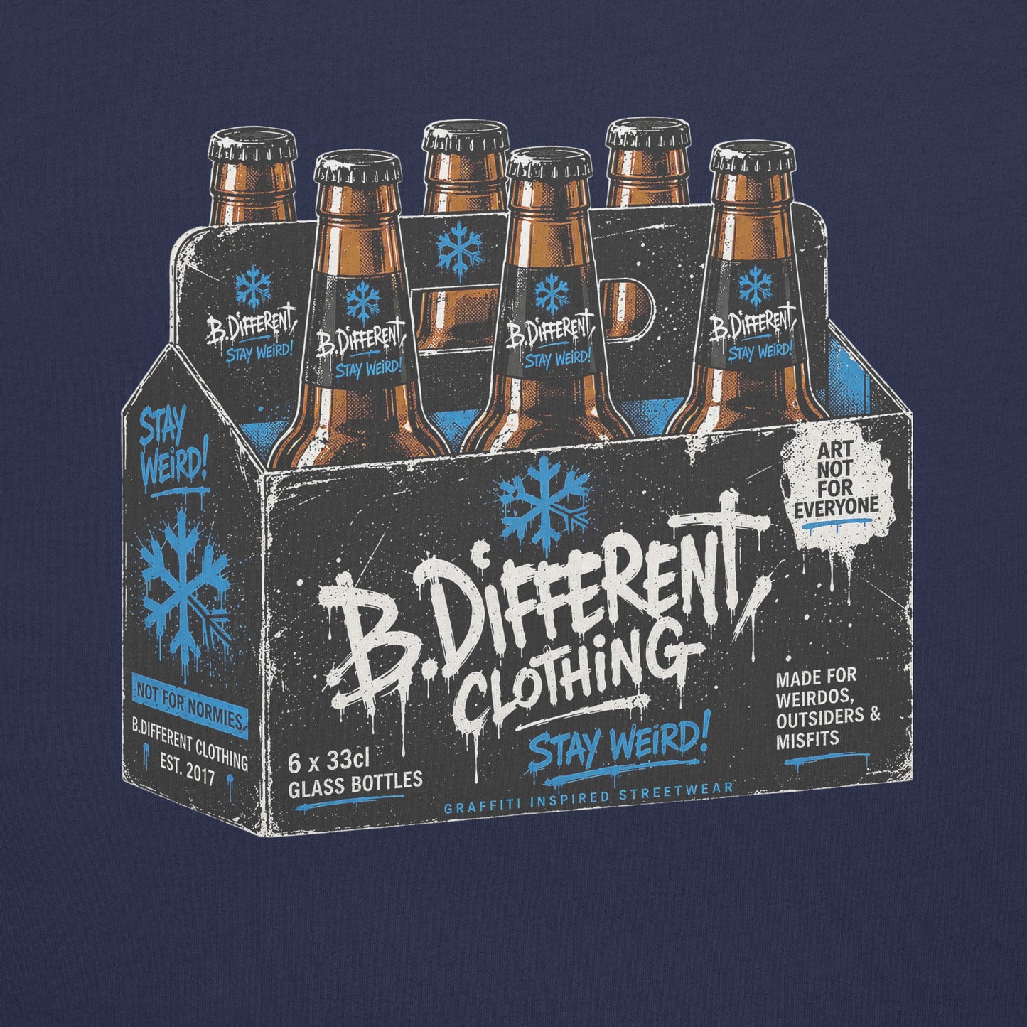 Navy-Six Pack Beer Graffiti Tee from B.Different Clothing, graphic, graffiti-inspired streetwear
