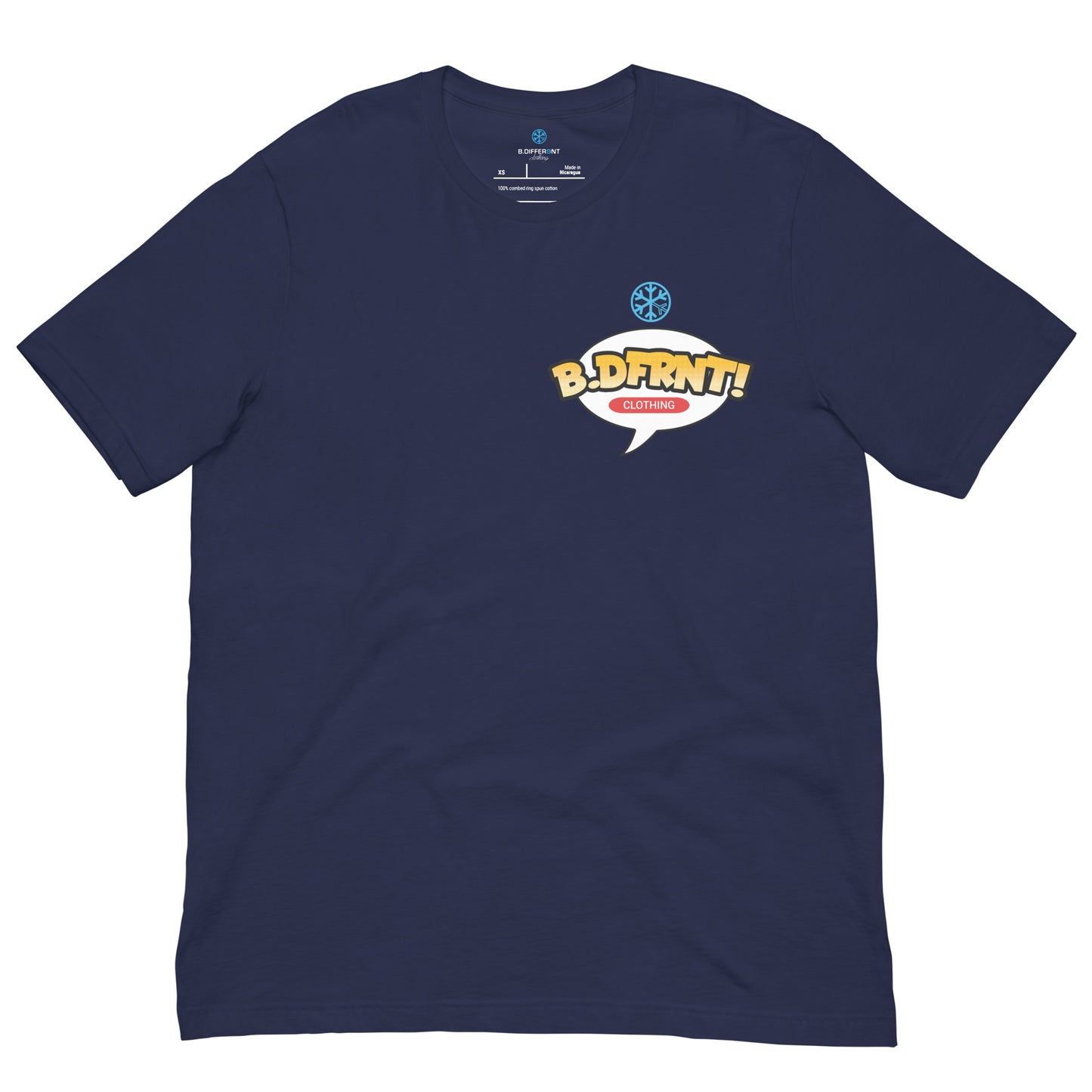 Navy-Graffiti Artist Vinyl Figure Tee from B.Different Clothing, front view, graffiti-inspired streetwear t-shirt