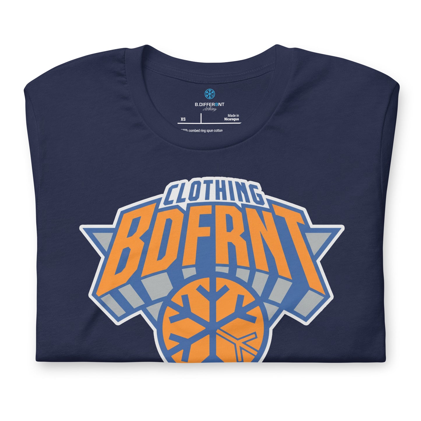 Navy-BDFRNT Logo 2011 Tee from B.Different Clothing, folded, graffiti-inspired streetwear t-shirt