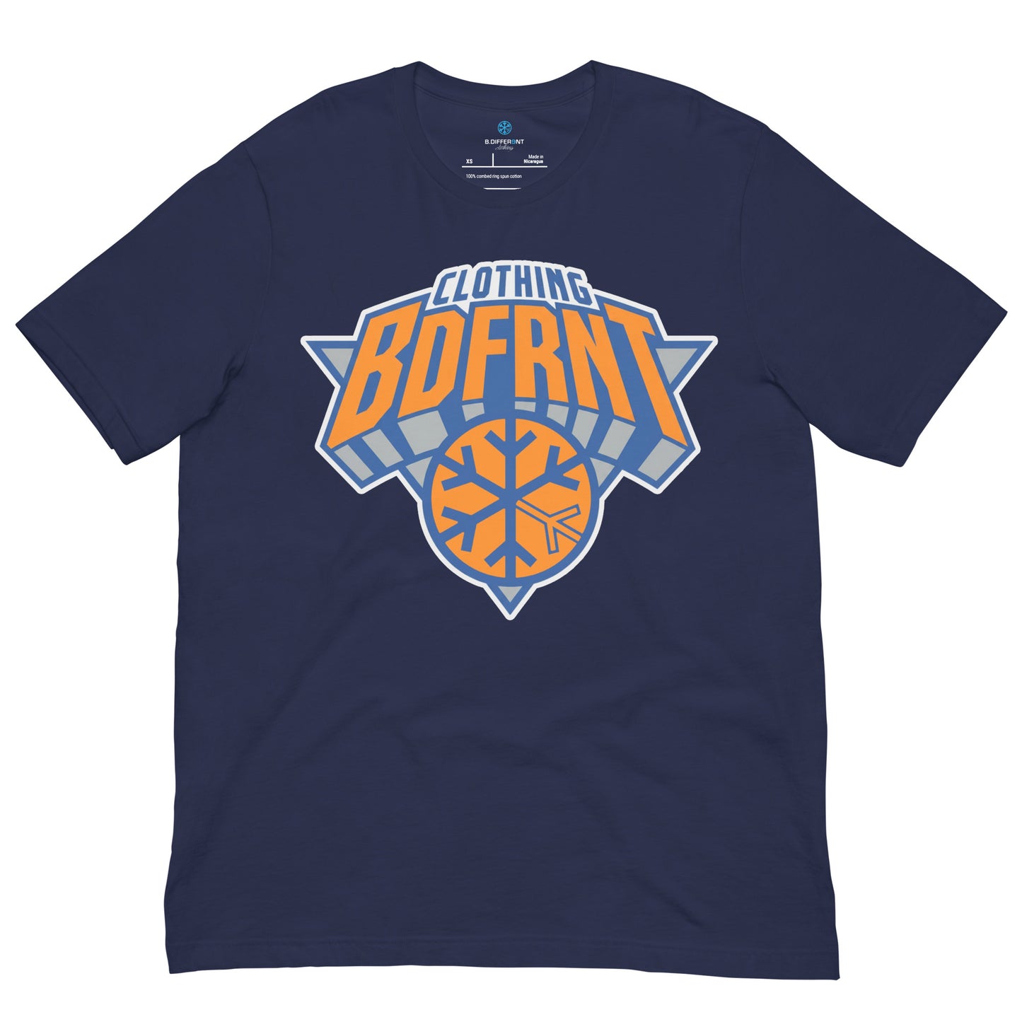 Navy-BDFRNT Logo 2011 Tee from B.Different Clothing, front view, graffiti-inspired streetwear t-shirt