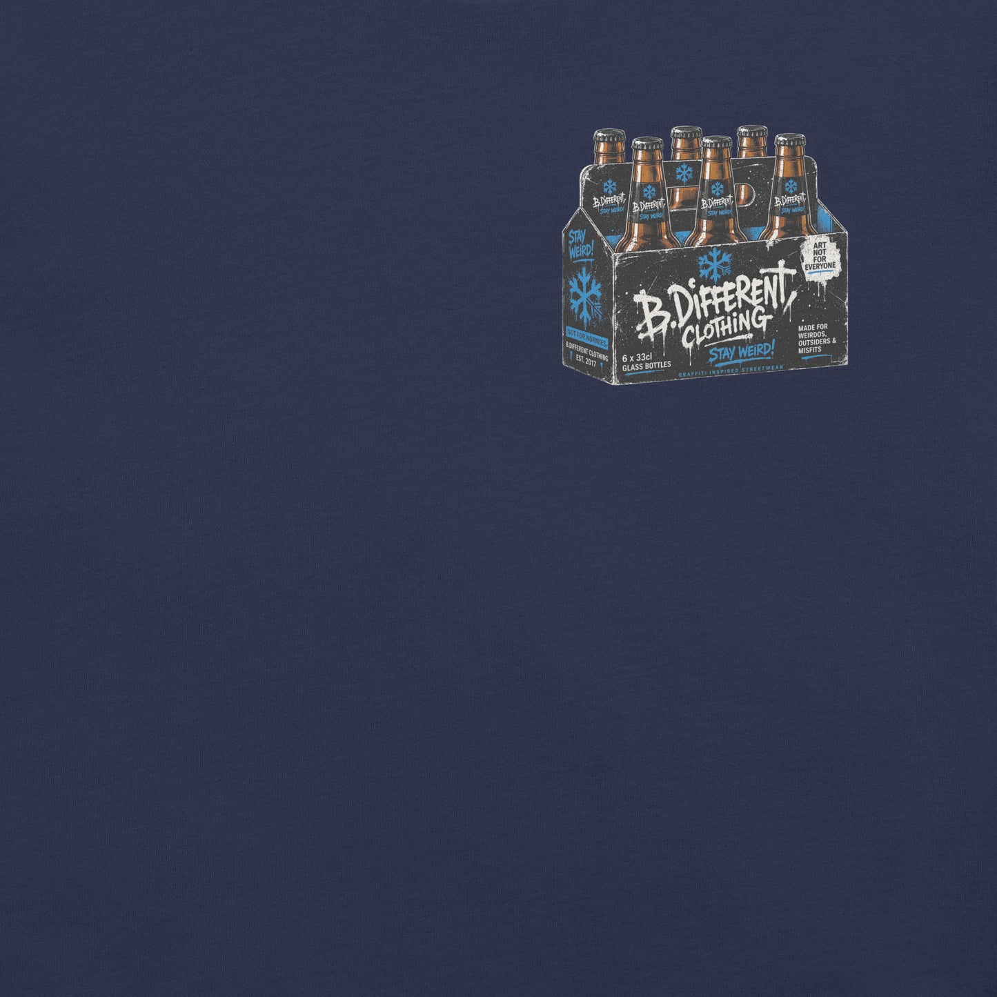 Navy-Six Pack Beer Graffiti Tee from B.Different Clothing, front graphic, graffiti-inspired streetwear