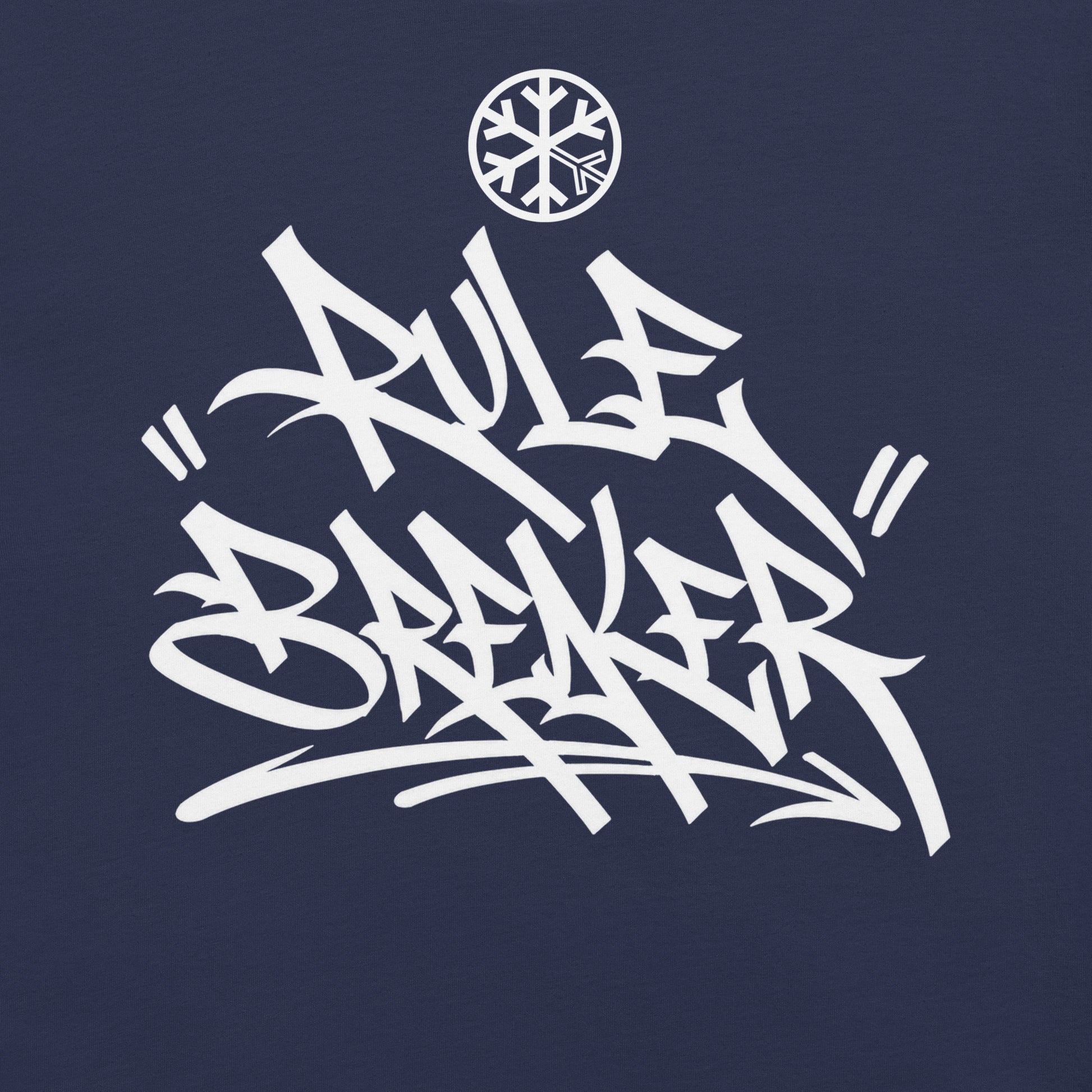 Navy-Rule Breaker Graffiti Tag Tee from B.Different Clothing, front graphic, graffiti-inspired streetwear