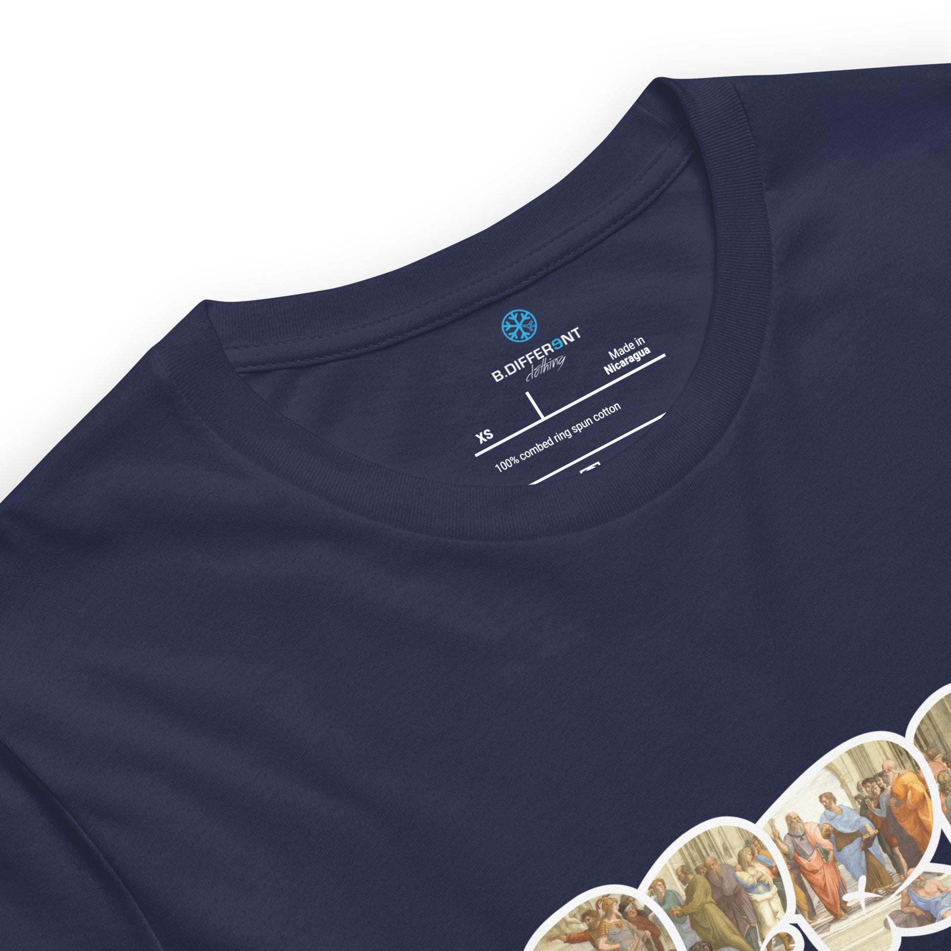 Navy-BDFRNT Throwie x School of Athens Graffiti Tee from B.Different Clothing, collar, graffiti-inspired streetwear t-shirt