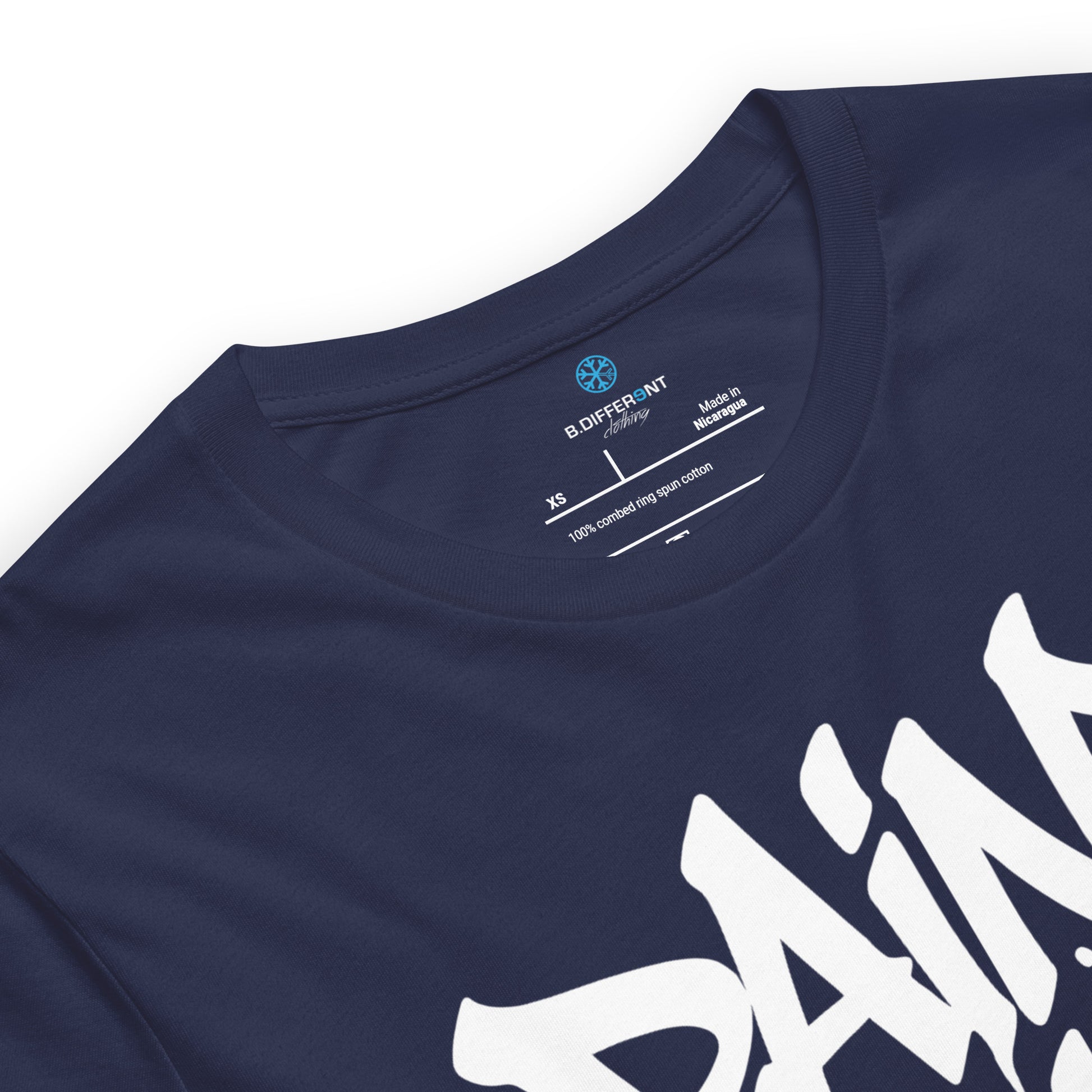 Navy-Paint Dealer Graffiti Tag Tee from B.Different Clothing, collar, graffiti-inspired streetwear t-shirt