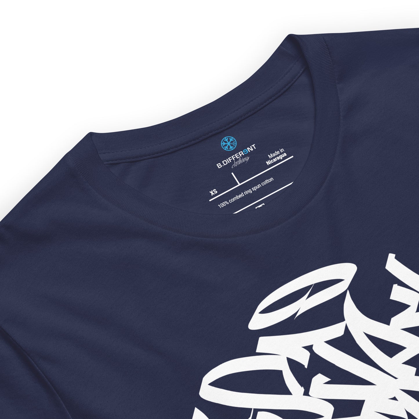 Navy-Stay Weird Graffiti Tag Tee from B.Different Clothing, collar, graffiti-inspired streetwear t-shirt