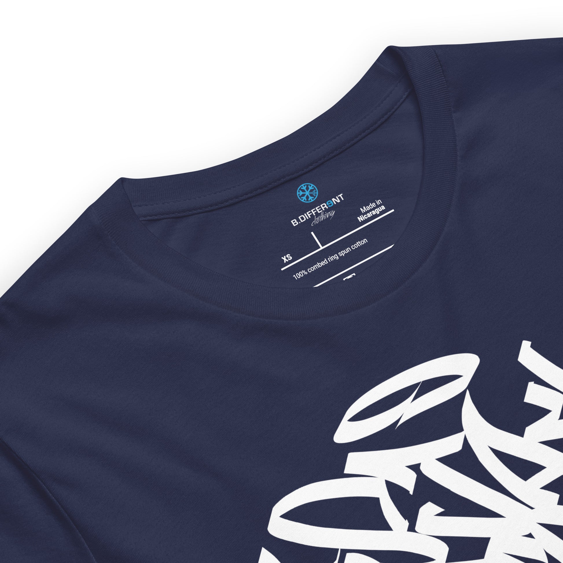 Navy-Stay Weird Graffiti Tag Tee from B.Different Clothing, collar, graffiti-inspired streetwear t-shirt