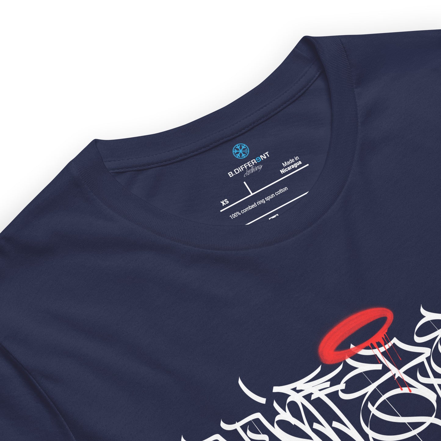 Navy-Caos One Collab Graffiti Tee from B.Different Clothing, collar, graffiti-inspired streetwear t-shirt