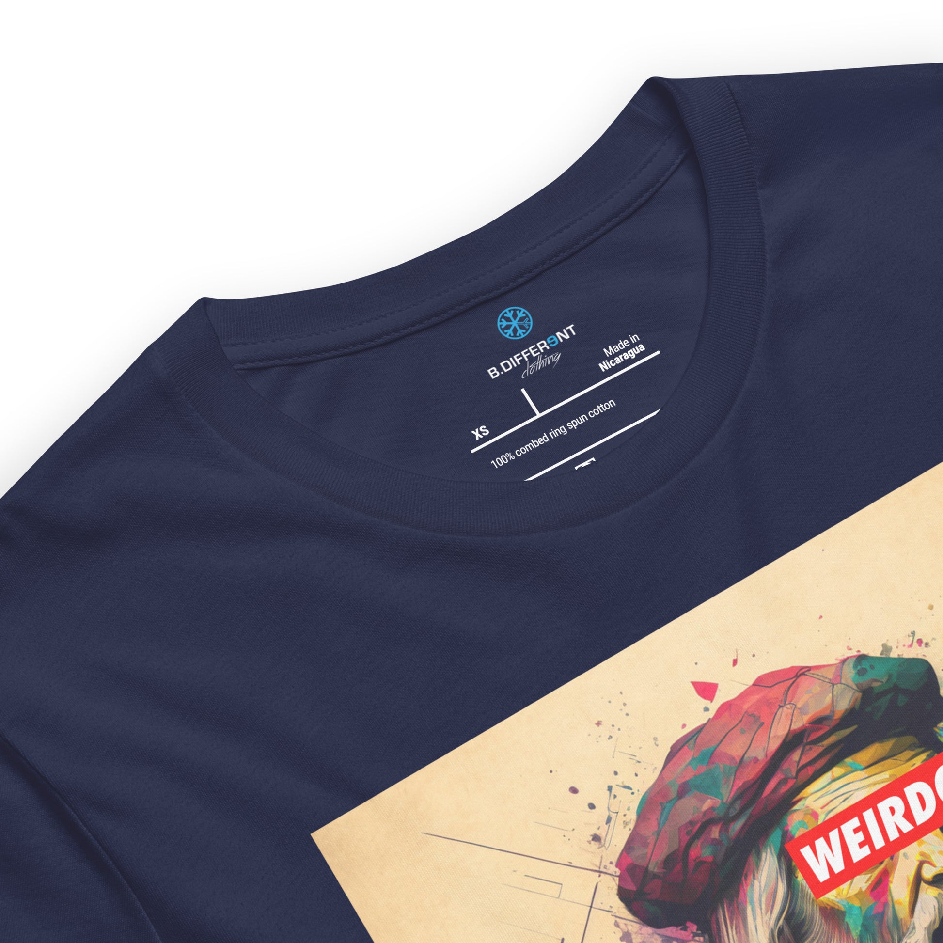 Navy-Leonardo da Vinci Tee from B.Different Clothing, collar, graffiti-inspired streetwear t-shirt