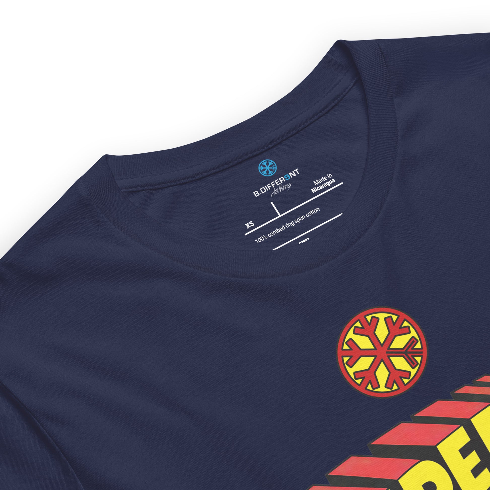Navy-Superweird Tee from B.Different Clothing, collar, graffiti-inspired streetwear t-shirt