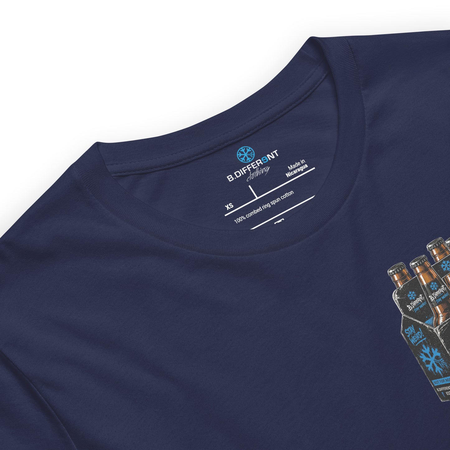 Navy-Six Pack Beer Graffiti Tee from B.Different Clothing, collar, graffiti-inspired streetwear