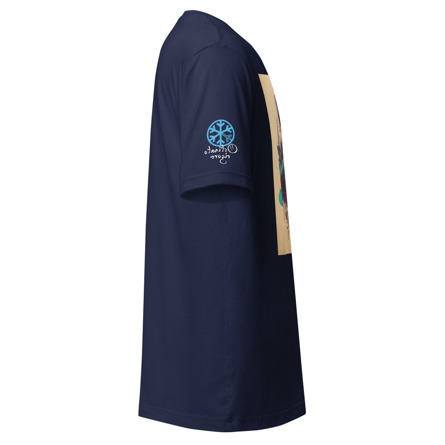 Navy-Leonardo da Vinci Tee from B.Different Clothing, side view, graffiti-inspired streetwear t-shirt