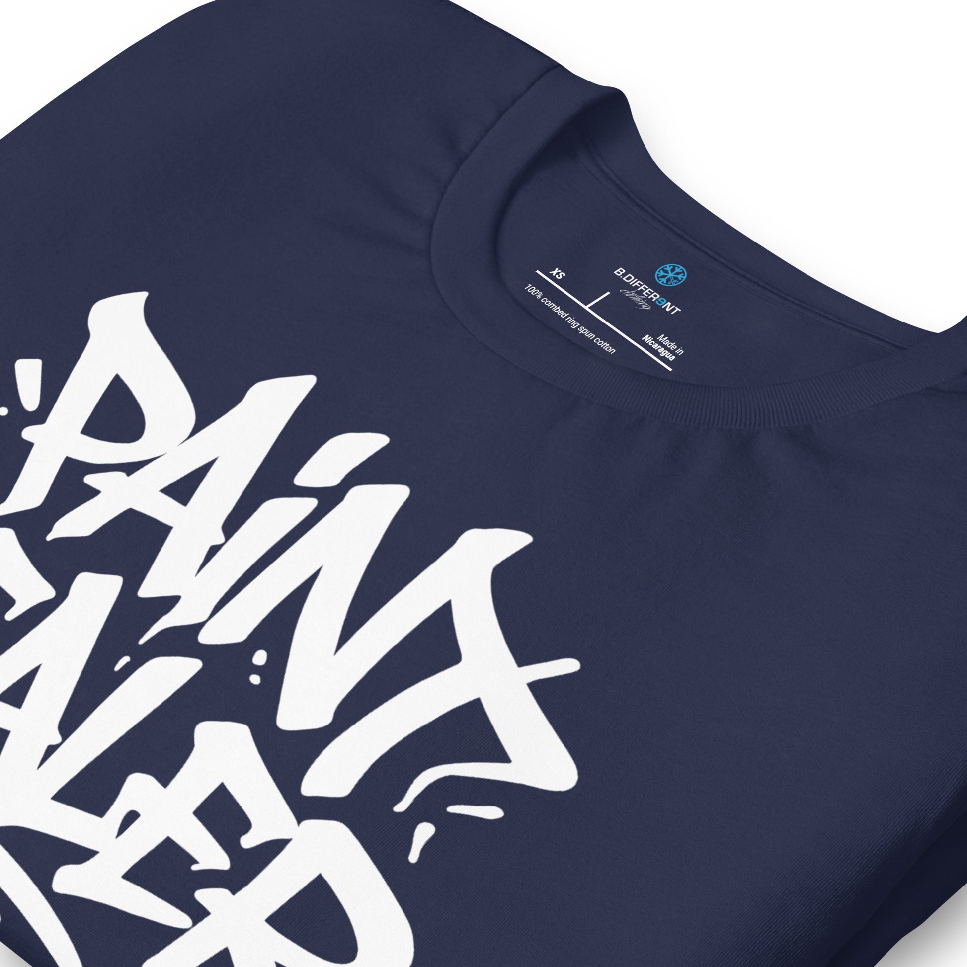 Navy-Paint Dealer Graffiti Tag Tee from B.Different Clothing, detail, graffiti-inspired streetwear t-shirt