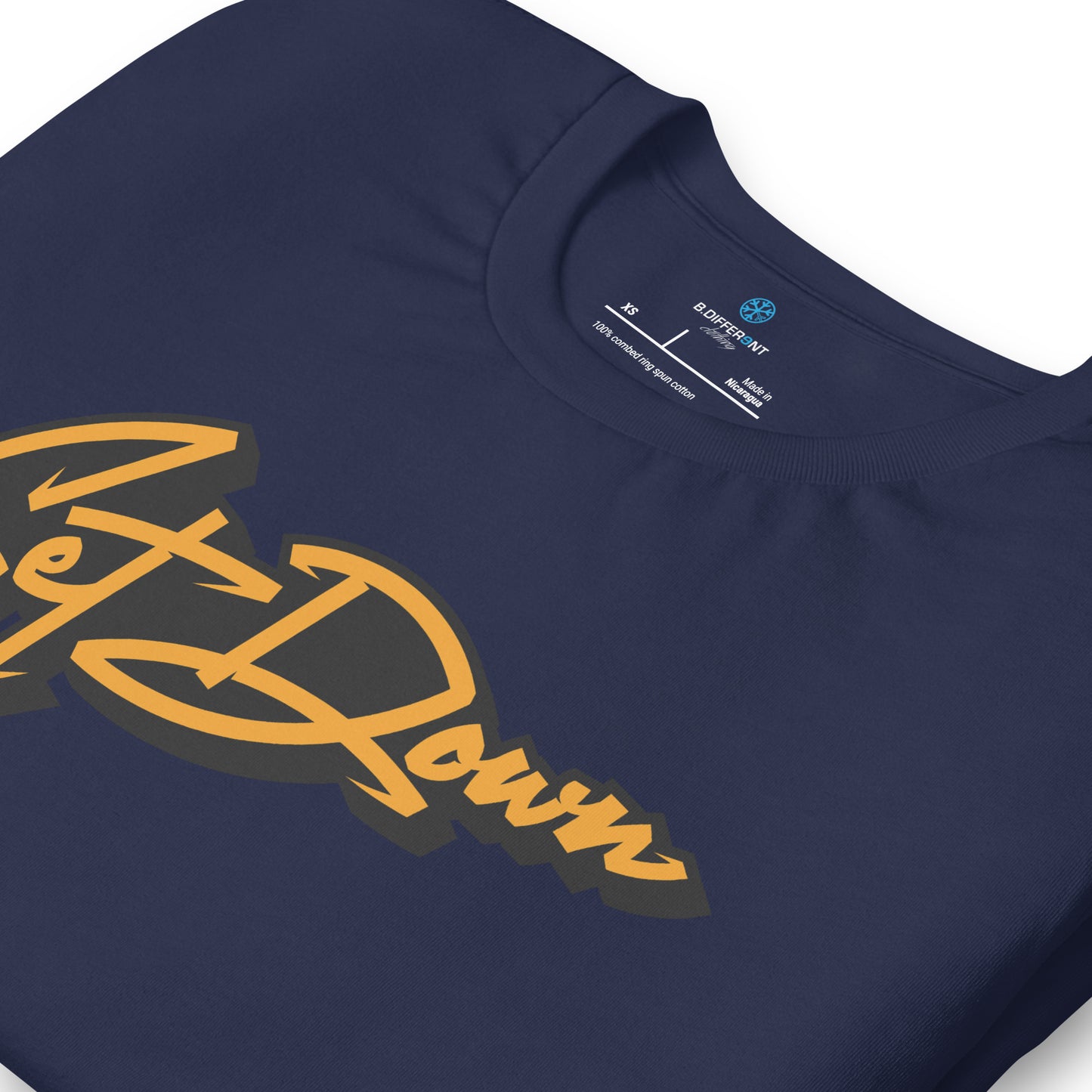 Navy-Get Down Graffiti Tag Tee from B.Different Clothing, detail, graffiti-inspired streetwear t-shirt