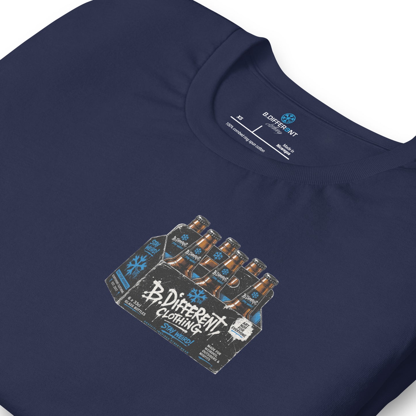 Navy-Six Pack Beer Graffiti Tee from B.Different Clothing, detail, graffiti-inspired streetwear
