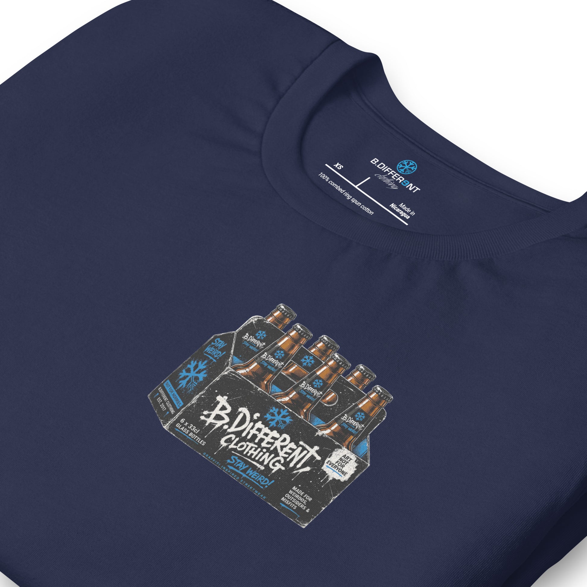 Navy-Six Pack Beer Graffiti Tee from B.Different Clothing, detail, graffiti-inspired streetwear