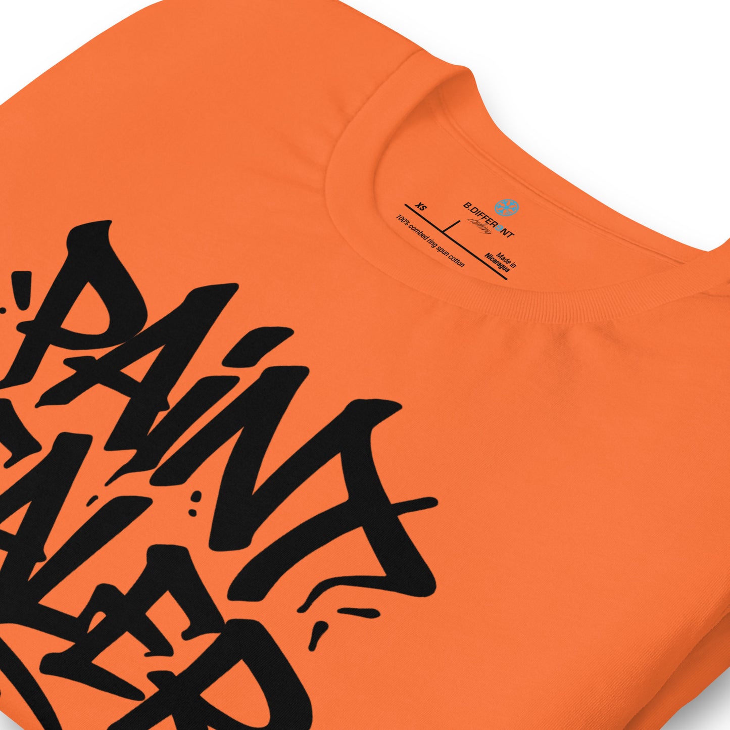 Orange-Paint Dealer Graffiti Tag Tee from B.Different Clothing, detail, graffiti-inspired streetwear t-shirt