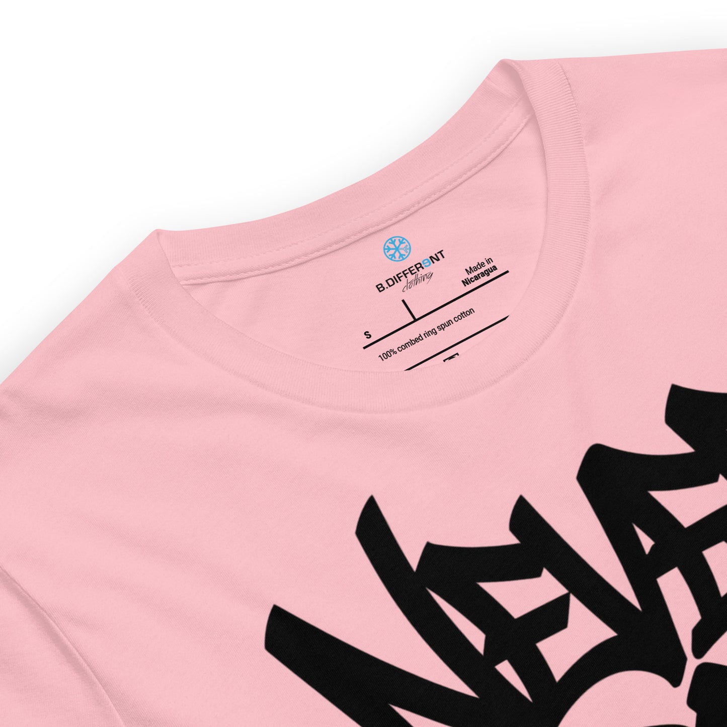 Pink-Never Grow Up Graffiti Tee from B.Different Clothing, collar, graffiti-inspired streetwear t-shirt