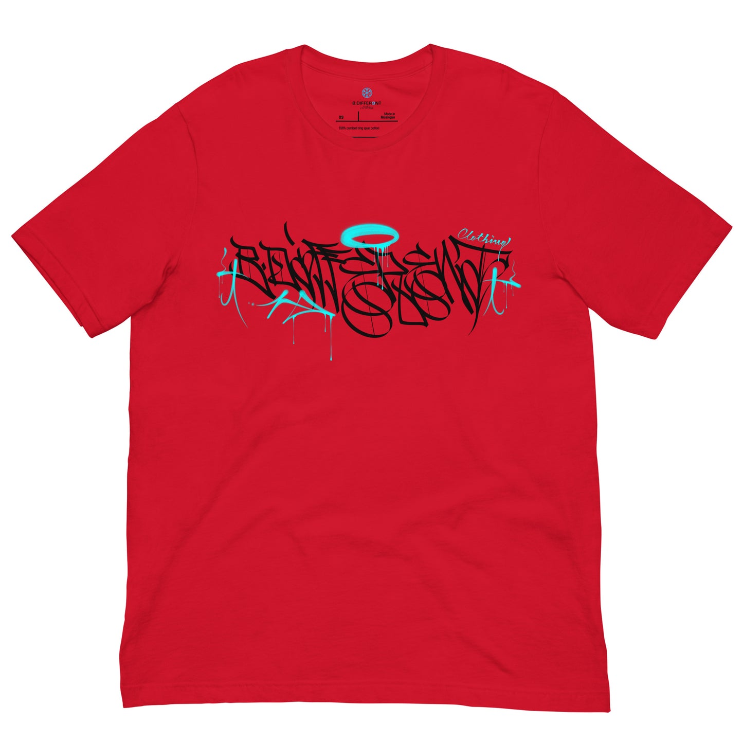 Red-Caos One Collab Graffiti Tee from B.Different Clothing, front view, graffiti-inspired streetwear t-shirt