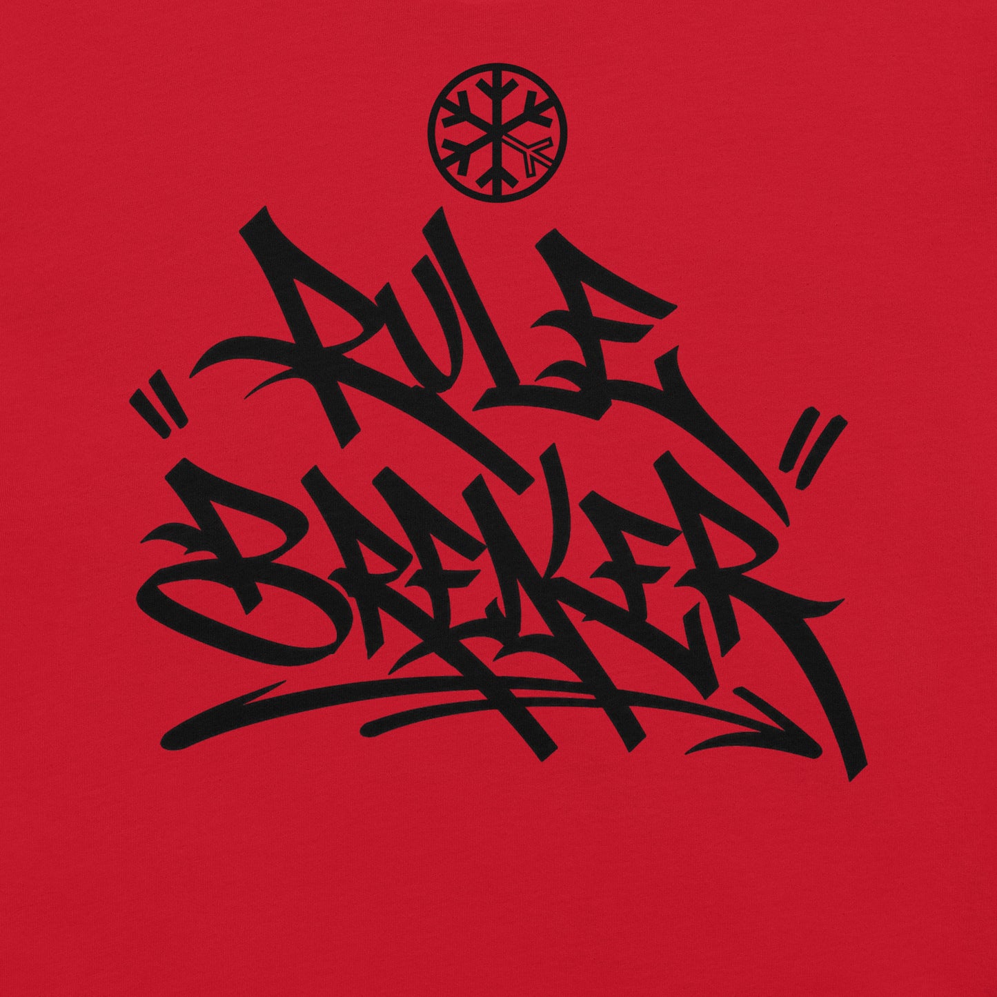 Red-Rule Breaker Graffiti Tag Tee from B.Different Clothing, front graphic, graffiti-inspired streetwear