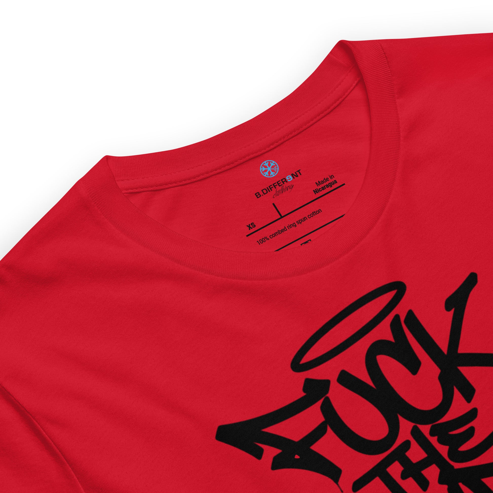 Red-Fuck The Vandal Squad Graffiti Tee from B.Different Clothing, collar, graffiti-inspired streetwear t-shirt