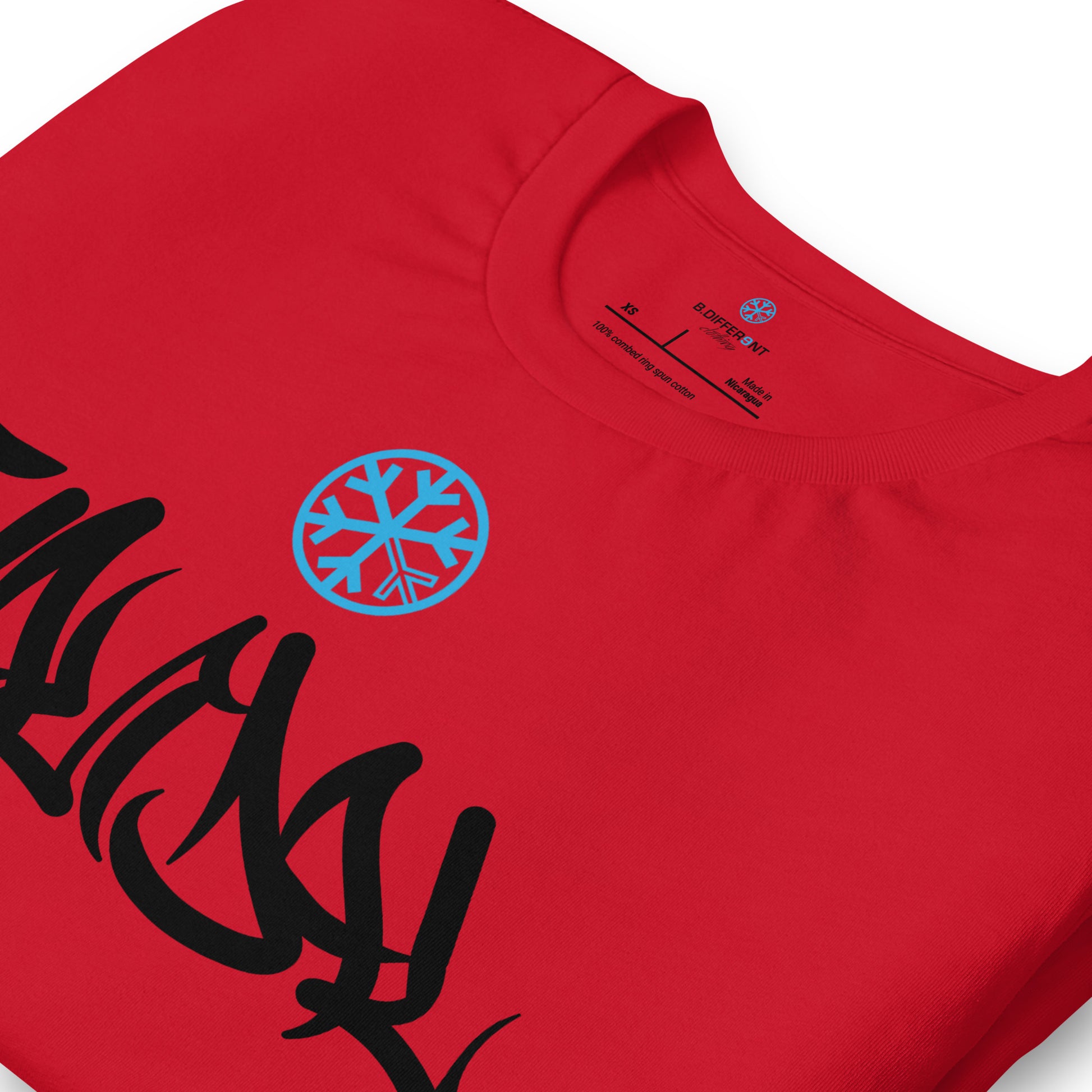Red-Vandal Graffiti Tag Tee from B.Different Clothing, detail, graffiti-inspired streetwear t-shirt