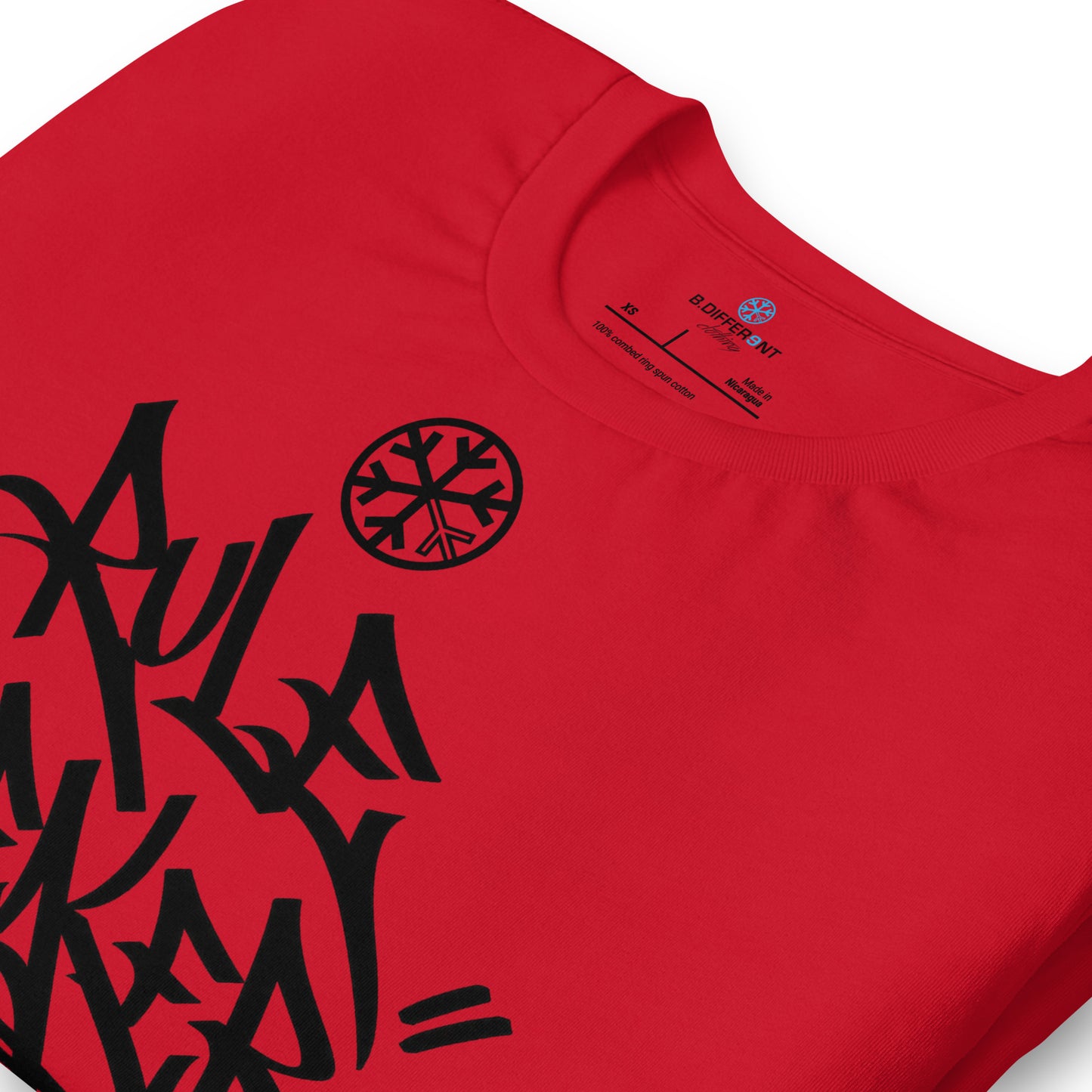 Red-Rule Breaker Graffiti Tag Tee from B.Different Clothing, detail, graffiti-inspired streetwear