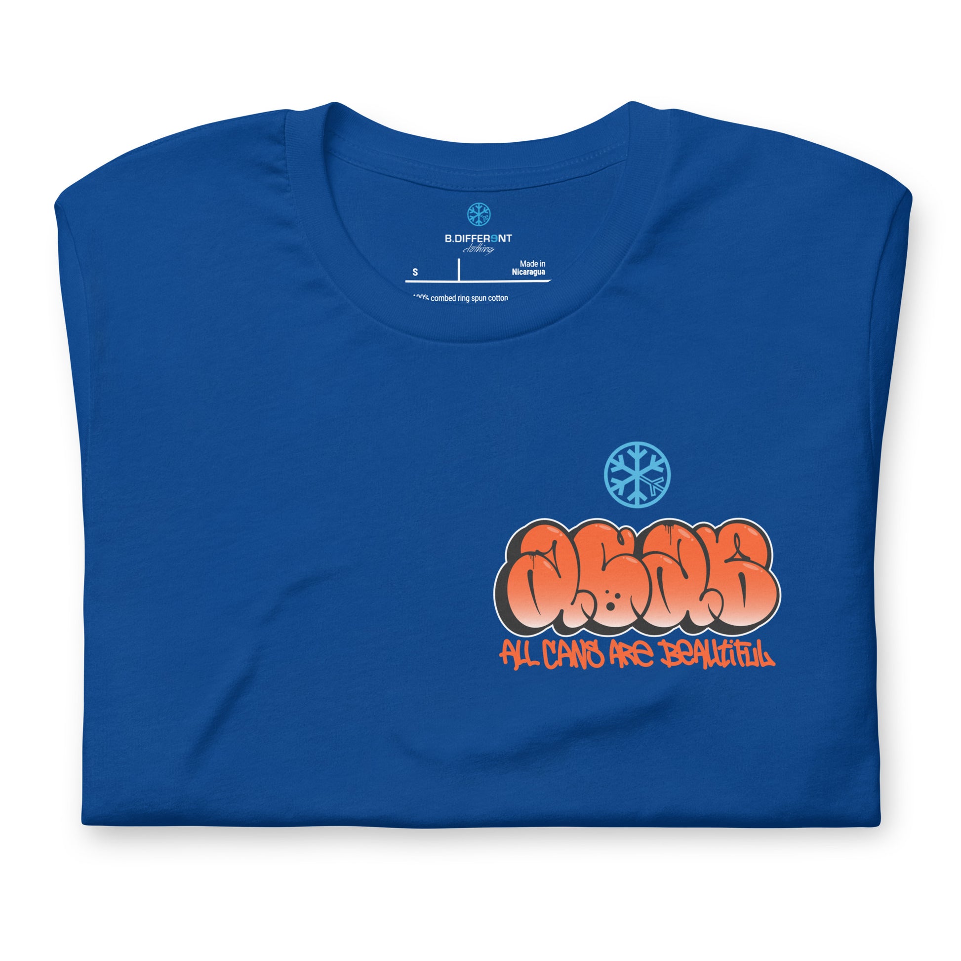 Blue-ACAB Girl Graffiti Tee from B.Different Clothing, folded, graffiti-inspired streetwear