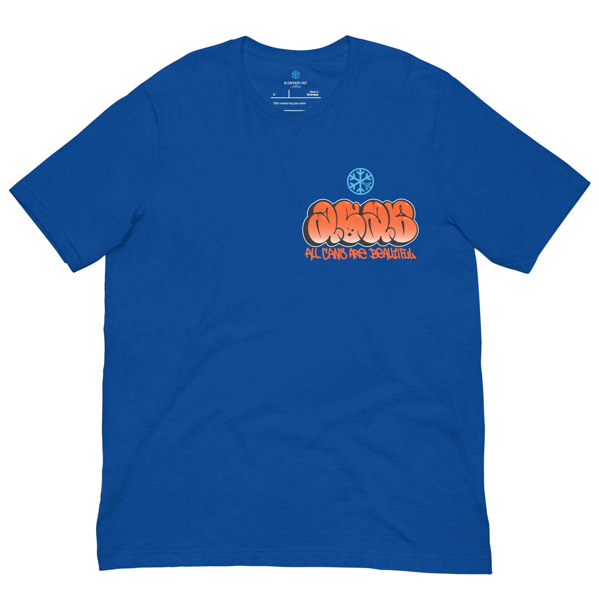 Blue-ACAB Girl Graffiti Tee from B.Different Clothing, front view, graffiti-inspired streetwear