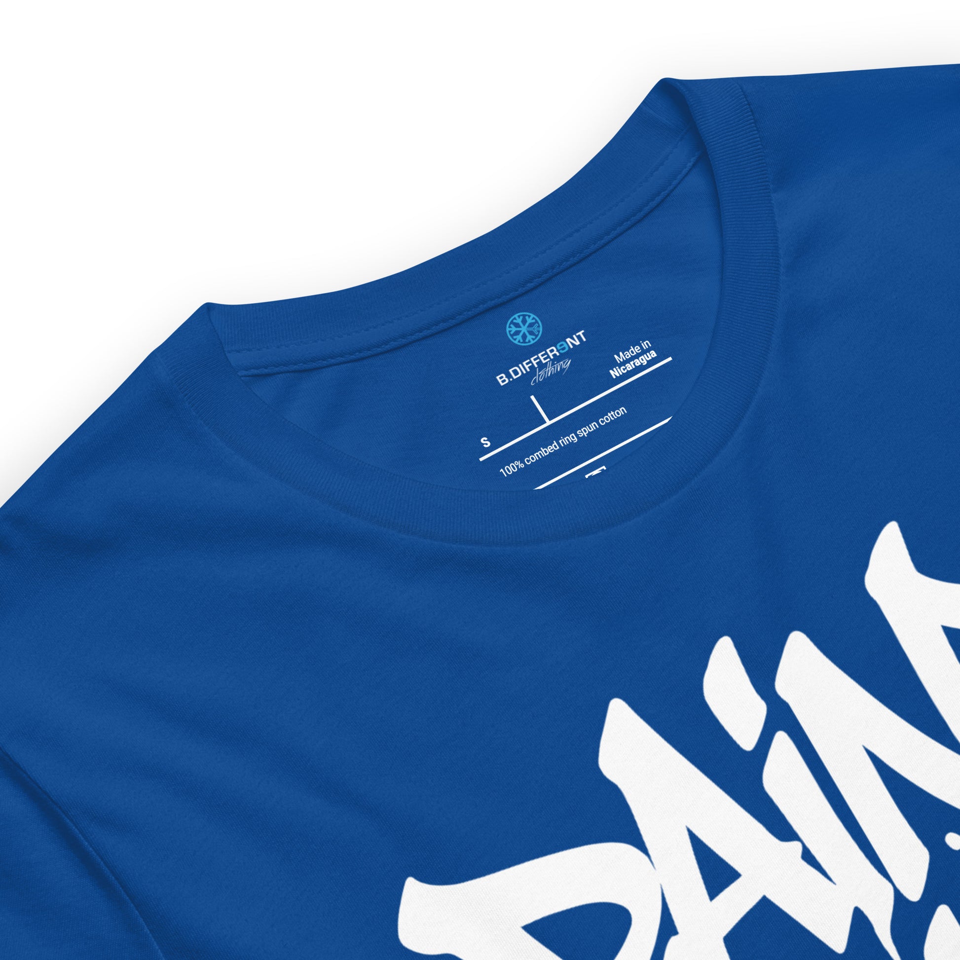 Blue-Paint Dealer Graffiti Tag Tee from B.Different Clothing, collar, graffiti-inspired streetwear t-shirt