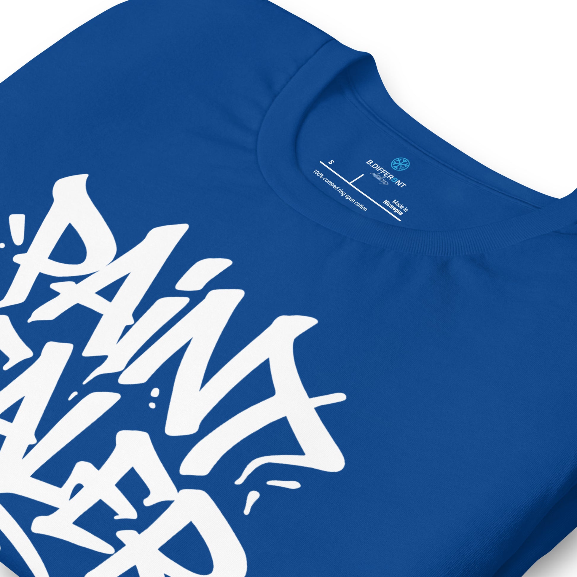 Blue-Paint Dealer Graffiti Tag Tee from B.Different Clothing, detail, graffiti-inspired streetwear t-shirt