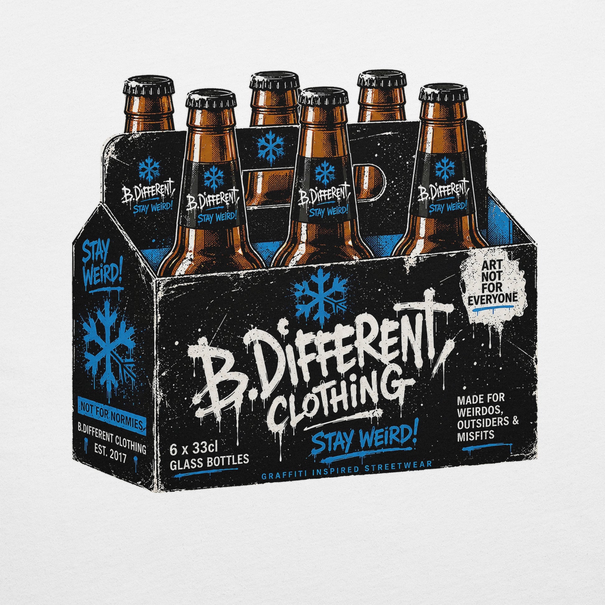 White-Six Pack Beer Graffiti Tee from B.Different Clothing, graphic, graffiti-inspired streetwear